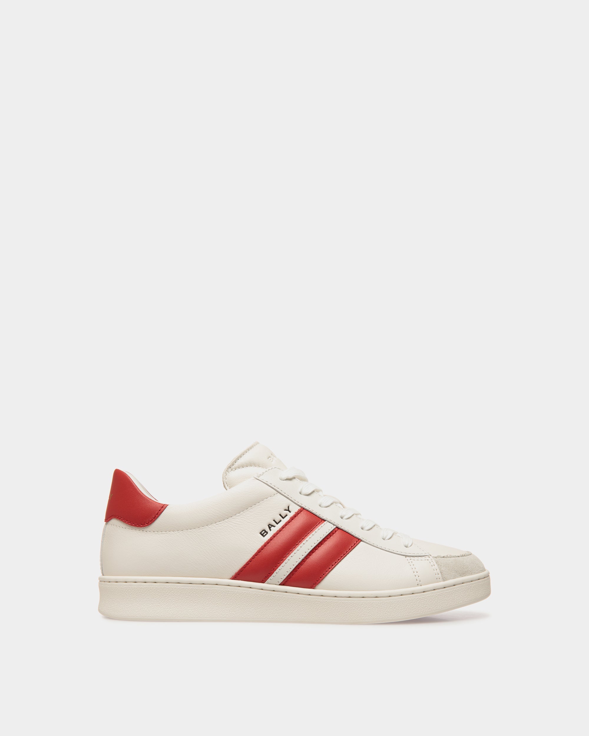 Bally Global - Tennis Sneaker in White and Candy Red Leather - Red