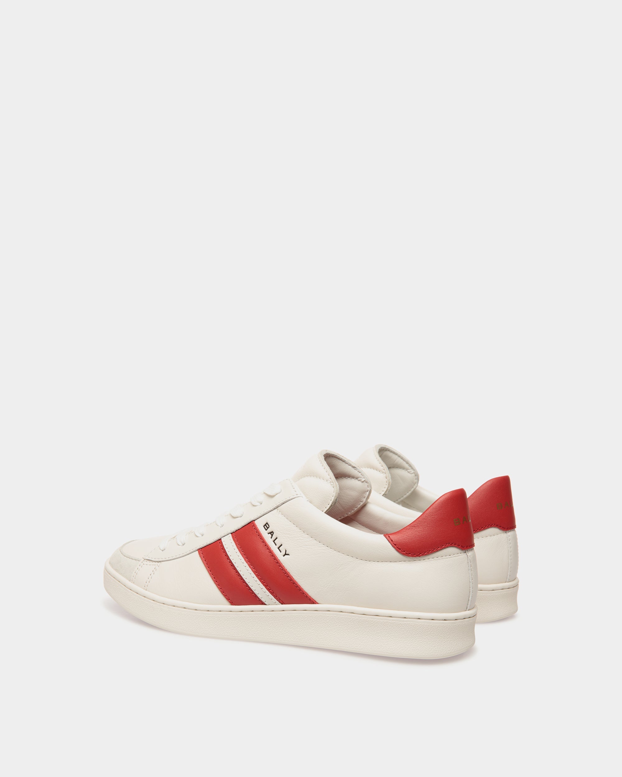 Bally Global - Tennis Sneaker in White and Candy Red Leather - Red