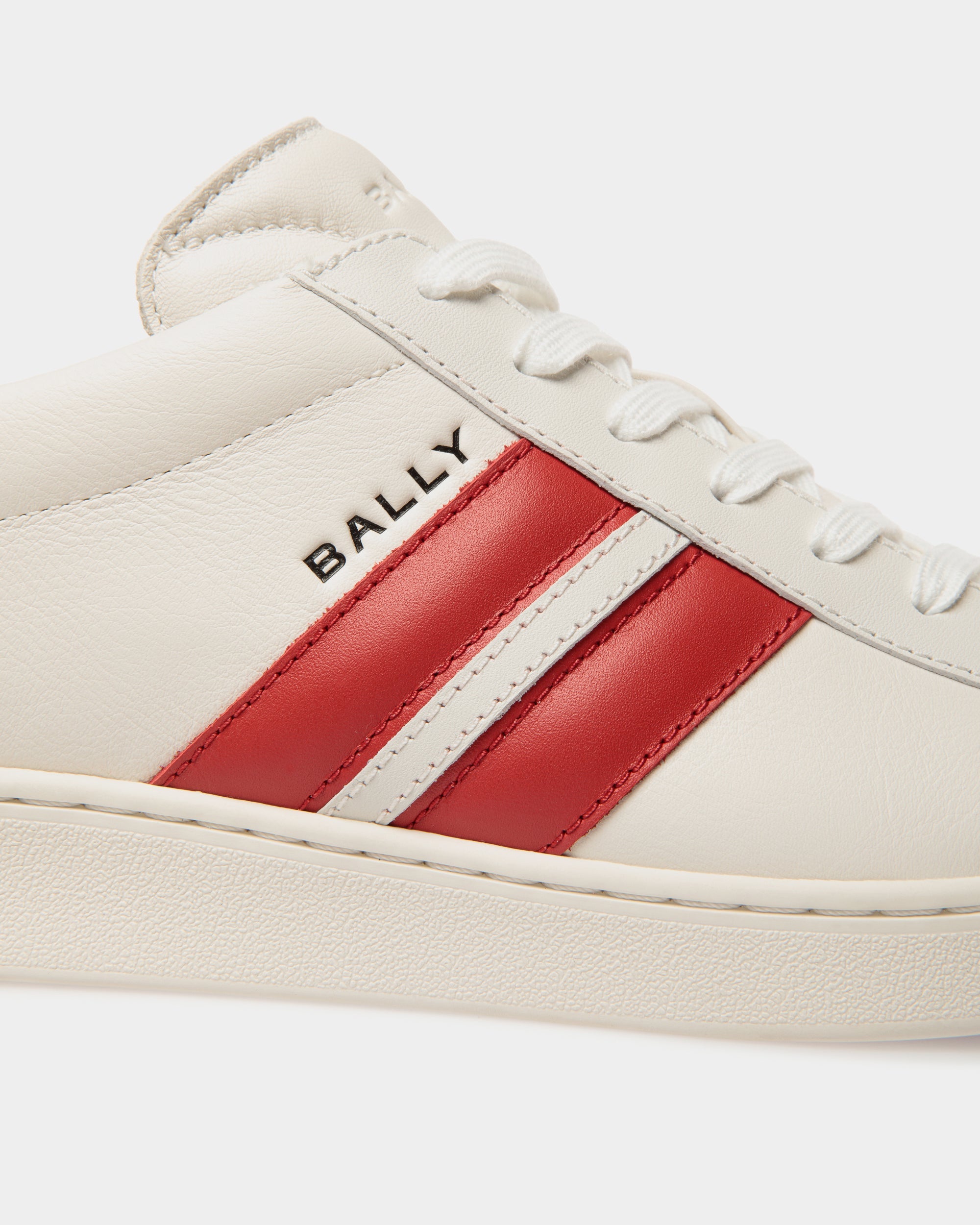 Bally Global - Tennis Sneaker in White and Candy Red Leather - Red