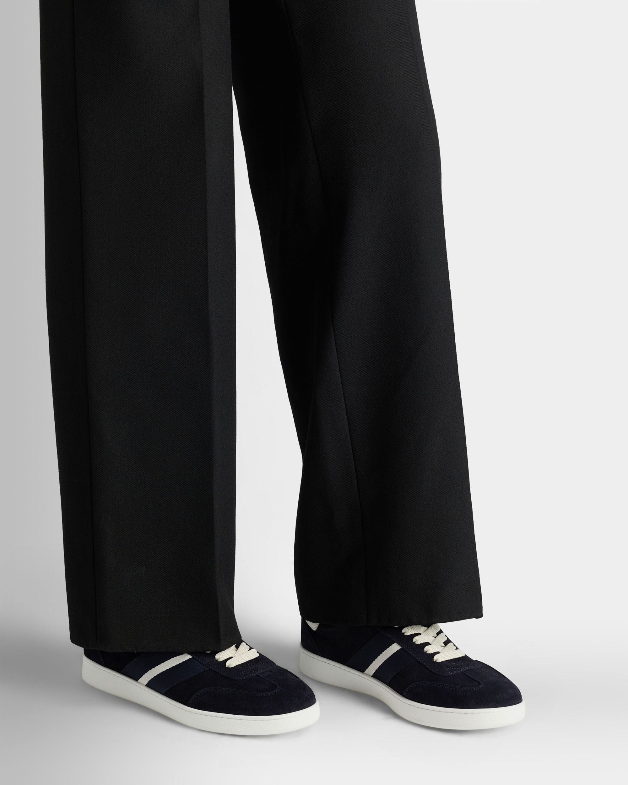 Bally Global - Retro Crest Sneaker in Navy Blue Suede - Blue