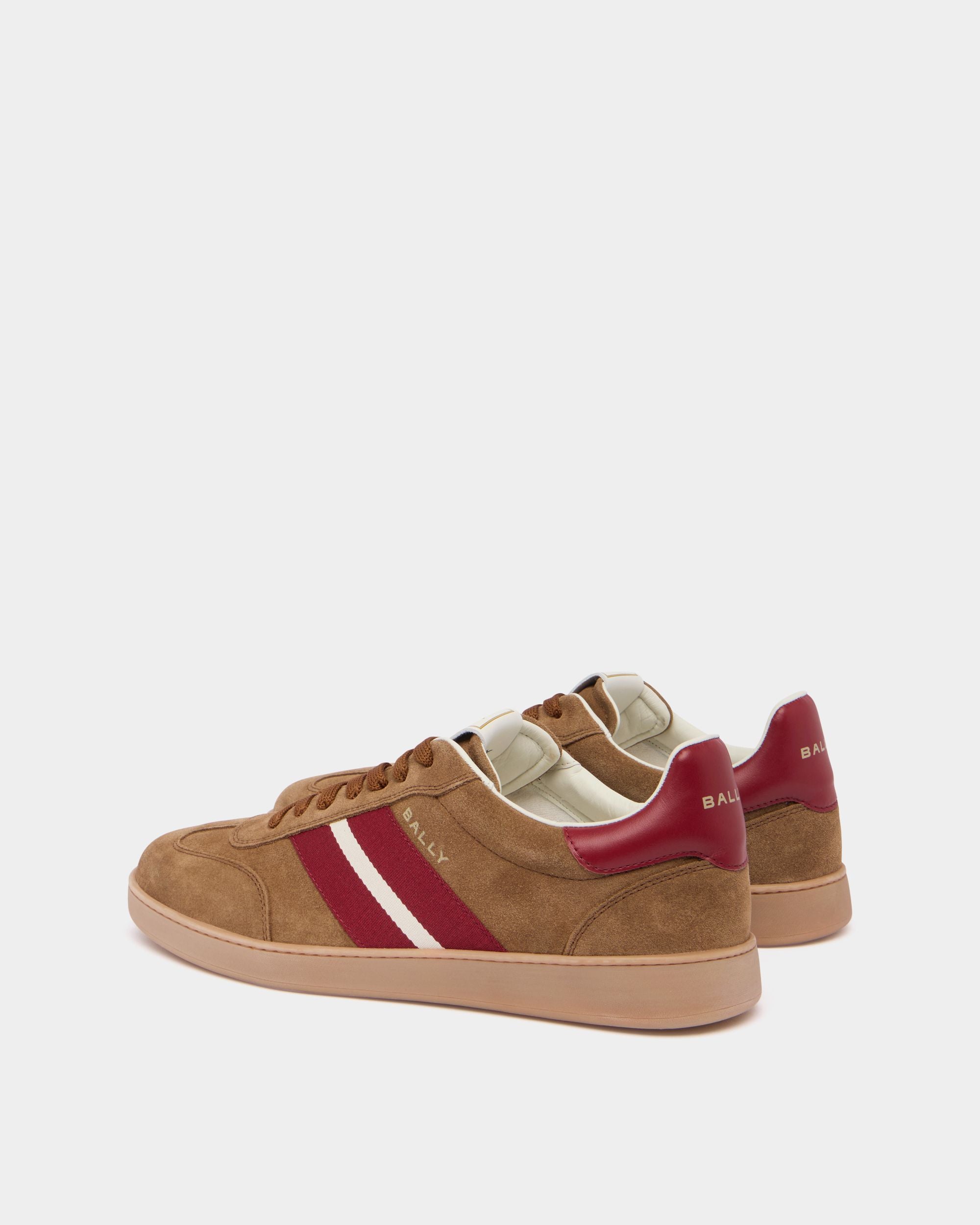 Bally Global - Retro Crest Sneaker in Beige Suede and Red Leather - Beige
