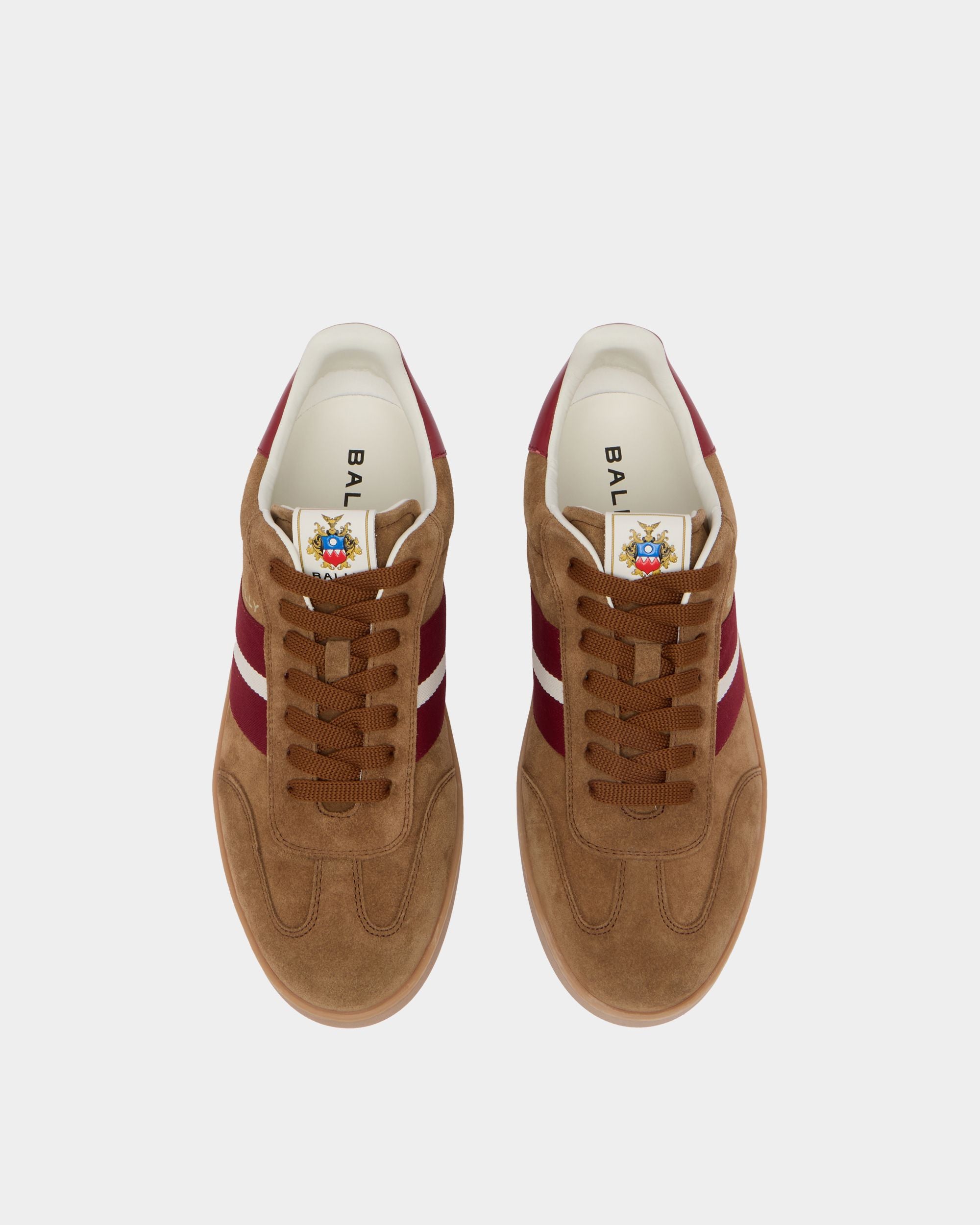 Bally Global - Retro Crest Sneaker in Beige Suede and Red Leather - Beige