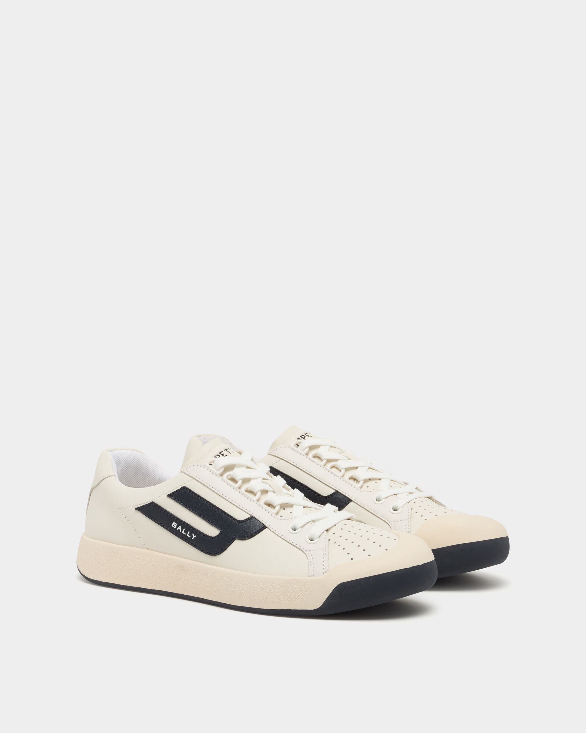 Bally Global - Competition Sneaker in White and Navy Blue Leather - White