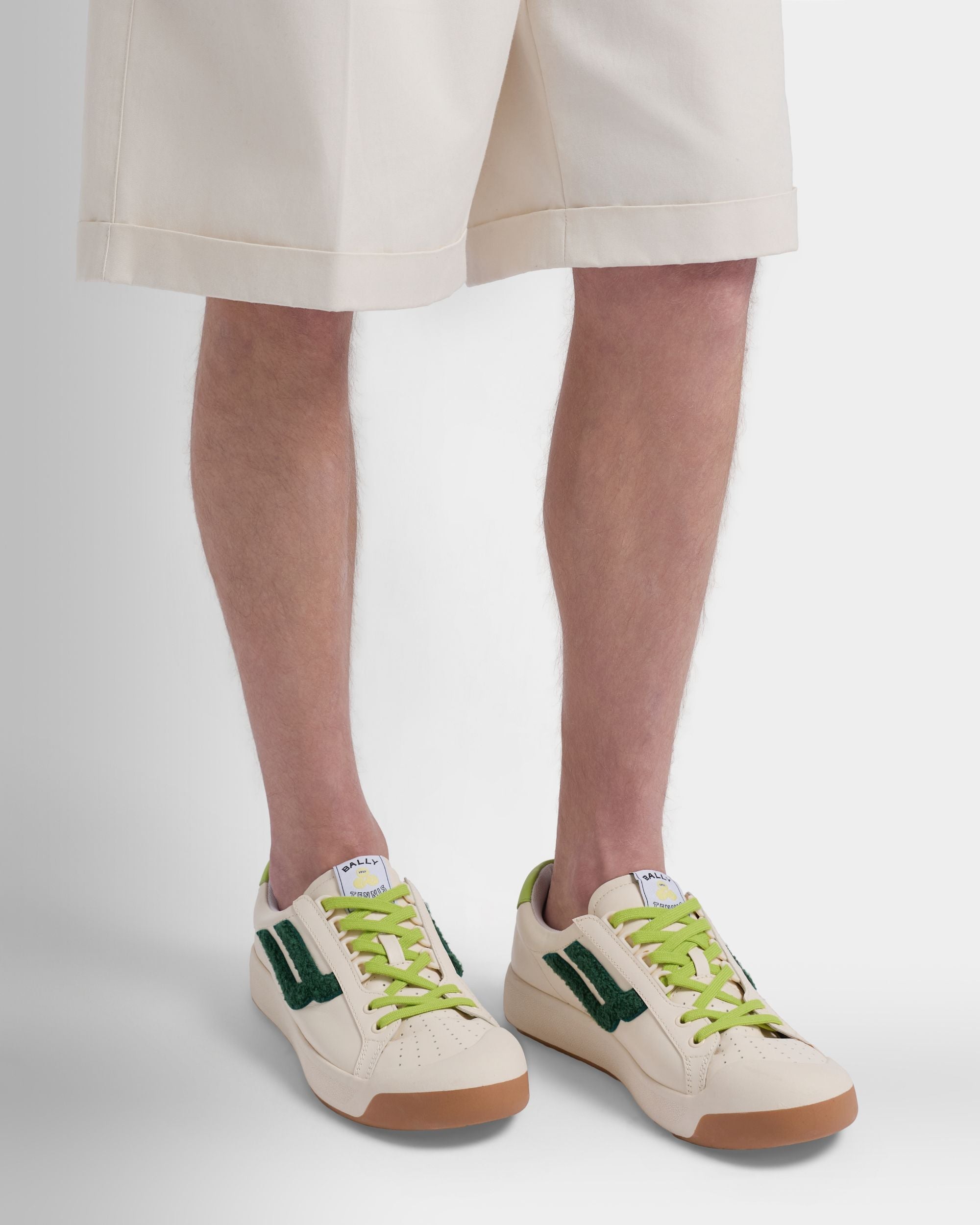 Bally Global - Tennis Collection Sneaker in White and Green Leather - Multicolor