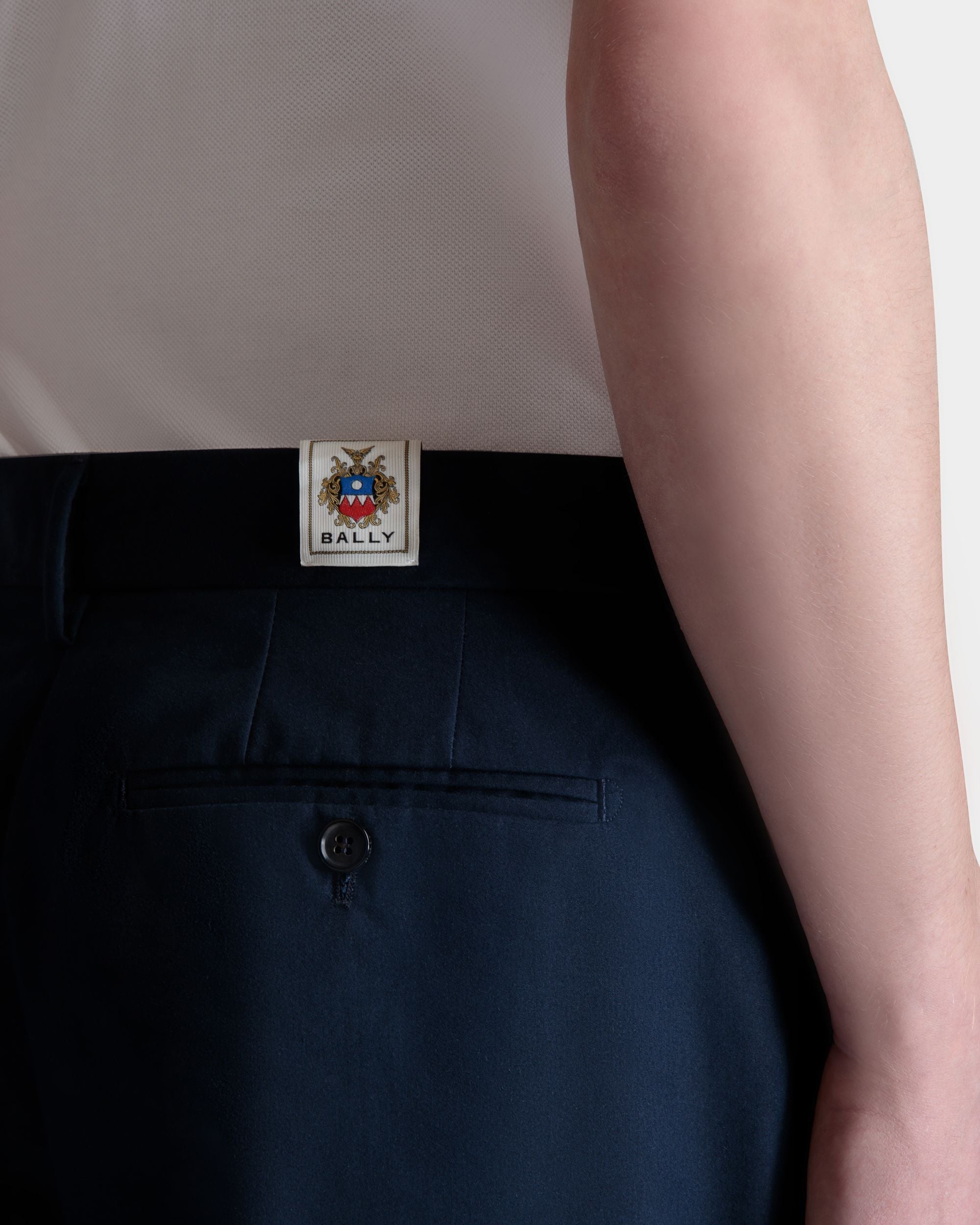 Bally Global - Regular Pleated Pants in Navy Blue Cotton Blend - Blue