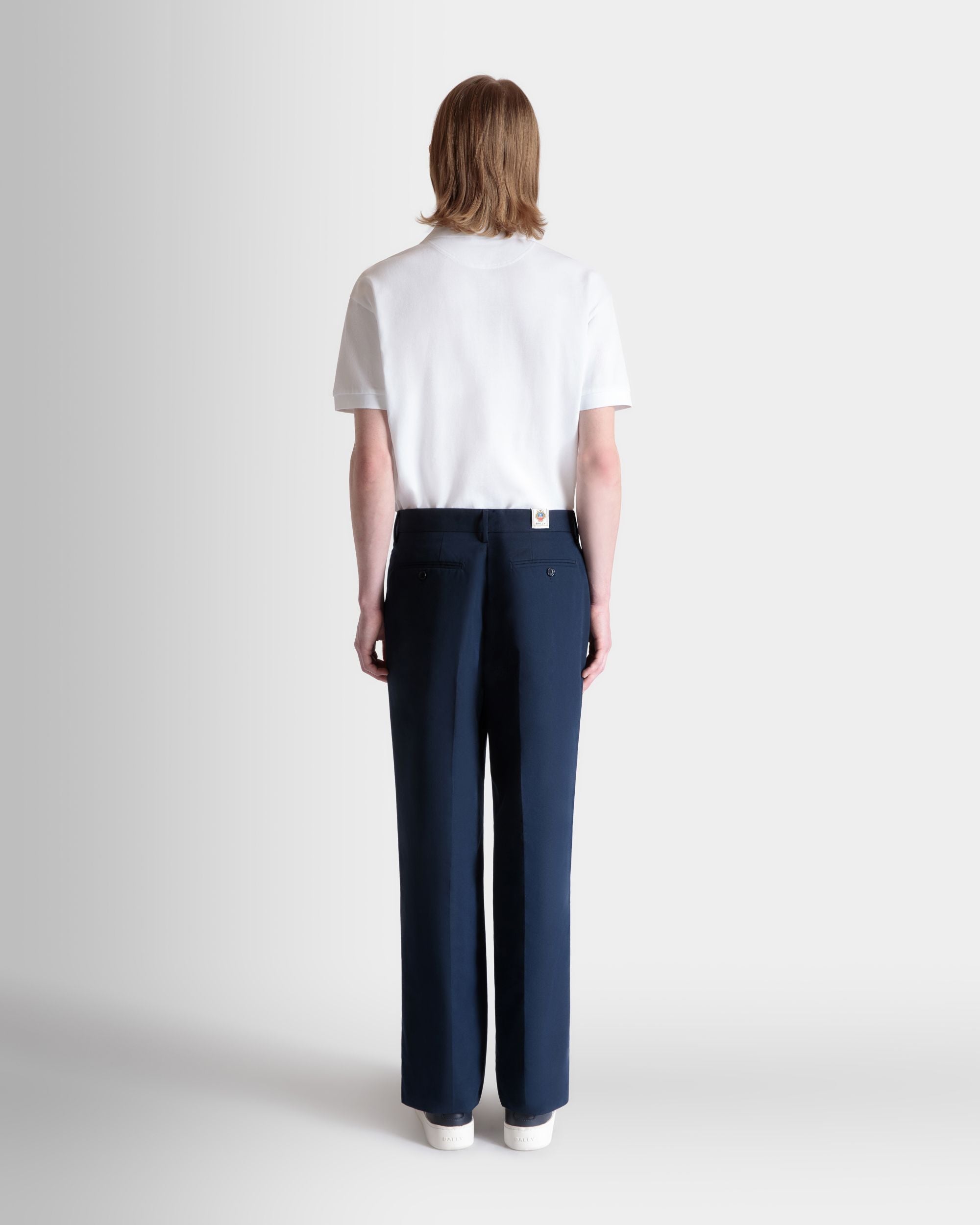 Bally Global - Regular Pleated Pants in Navy Blue Cotton Blend - Blue