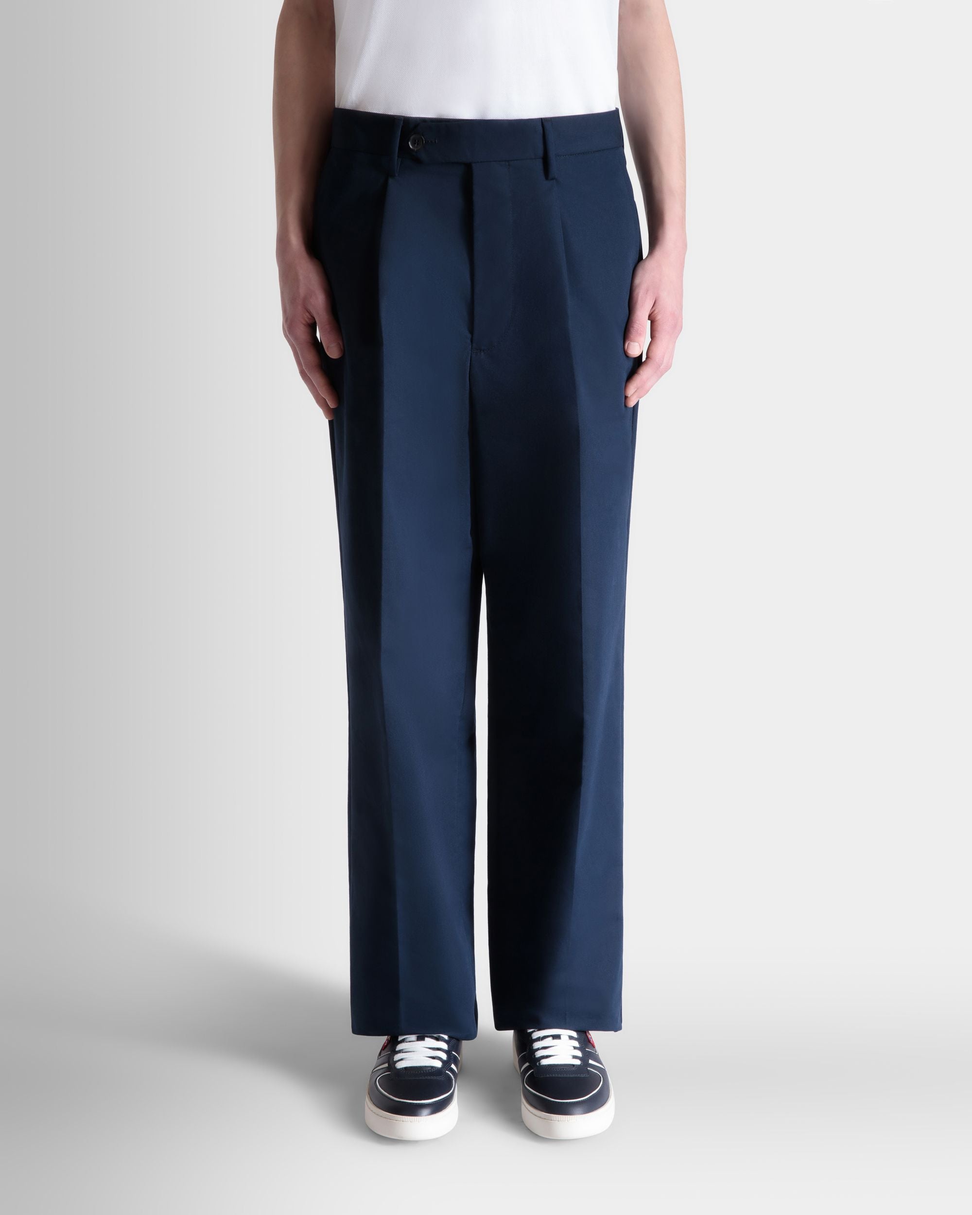 Bally Global - Regular Pleated Pants in Navy Blue Cotton Blend - Blue