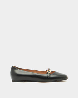 Ballyrina Mary-Jane Flat in Black Leather