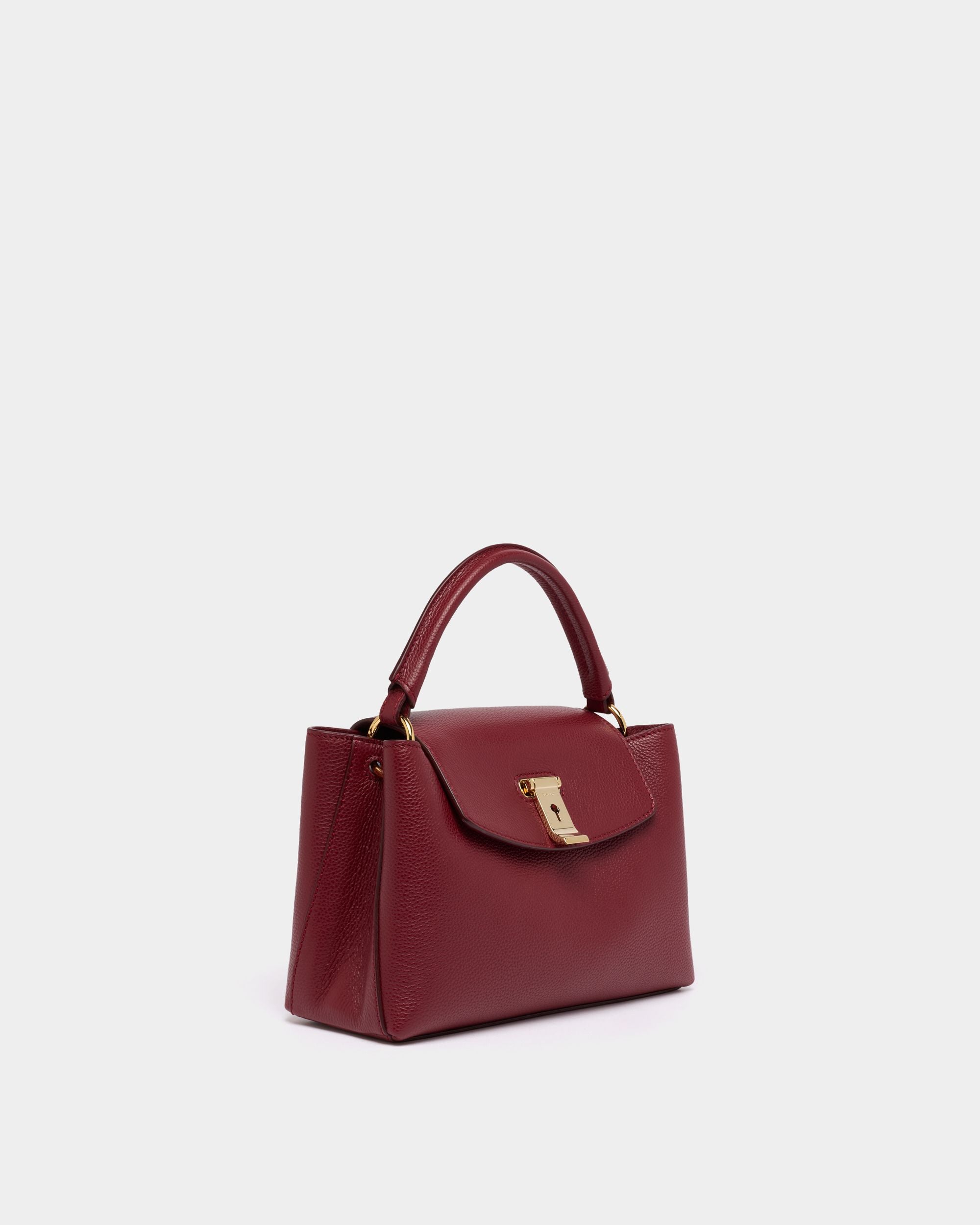 Bally Global - Lock Me Small Top Handle Bag in Ruby Red Grained Leather - Red
