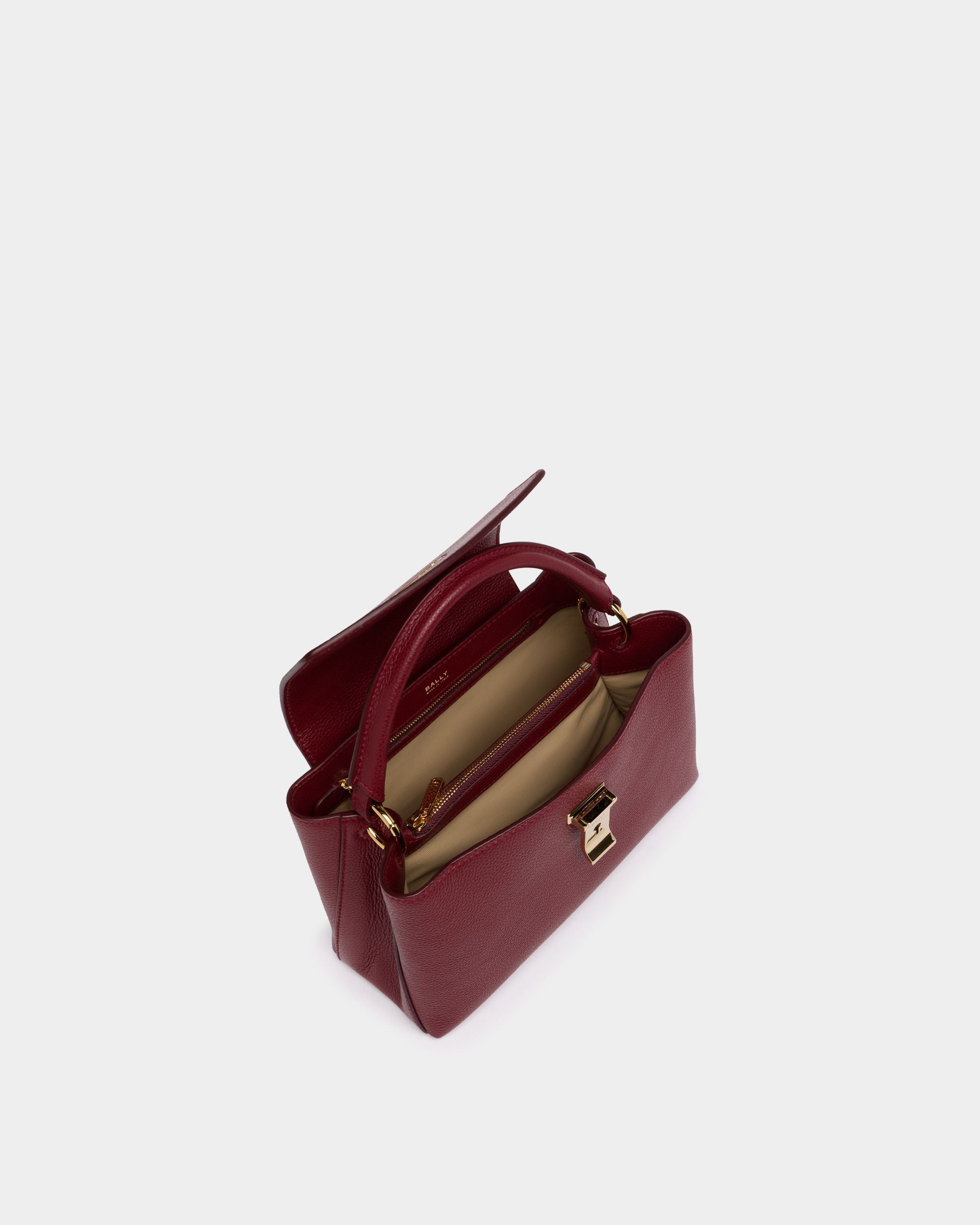 Bally Global - Lock Me Small Top Handle Bag in Ruby Red Grained Leather - Red