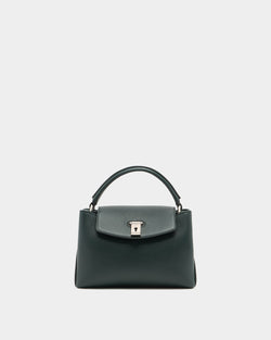 Lock Me Small Top Handle Bag in Marble Green Grained Leather