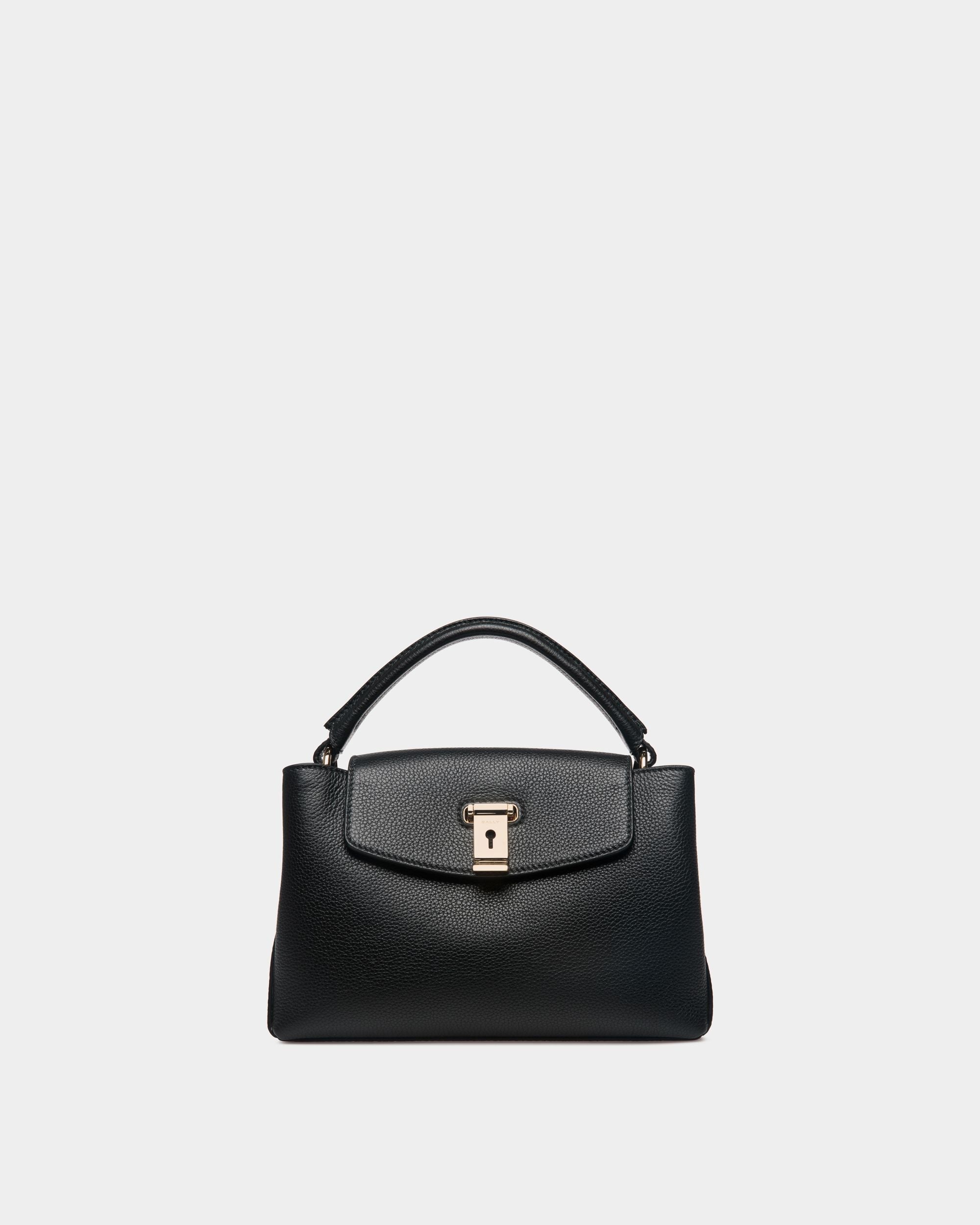 Bally Global - Lock Me Small Top Handle Bag in Black Grained Leather - Black