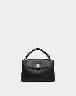 Lock Me Small Top Handle Bag in Black Grained Leather