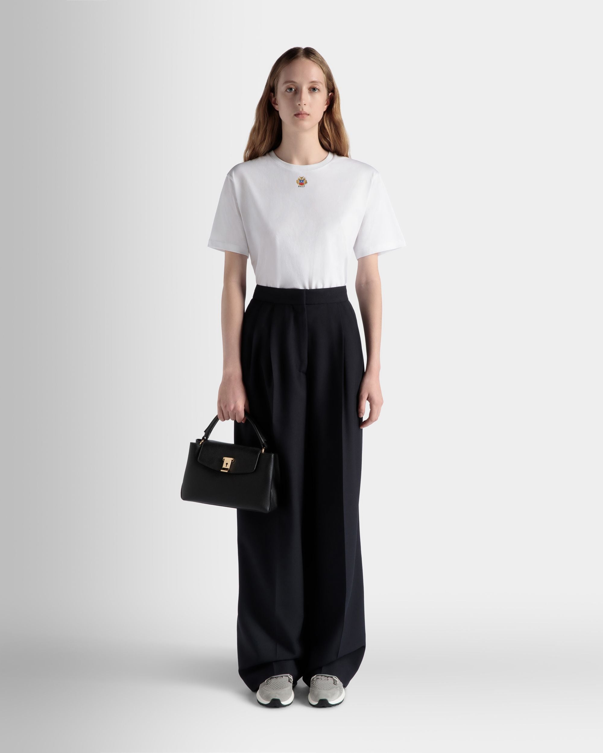 Bally Global - Lock Me Small Top Handle Bag in Black Grained Leather - Black