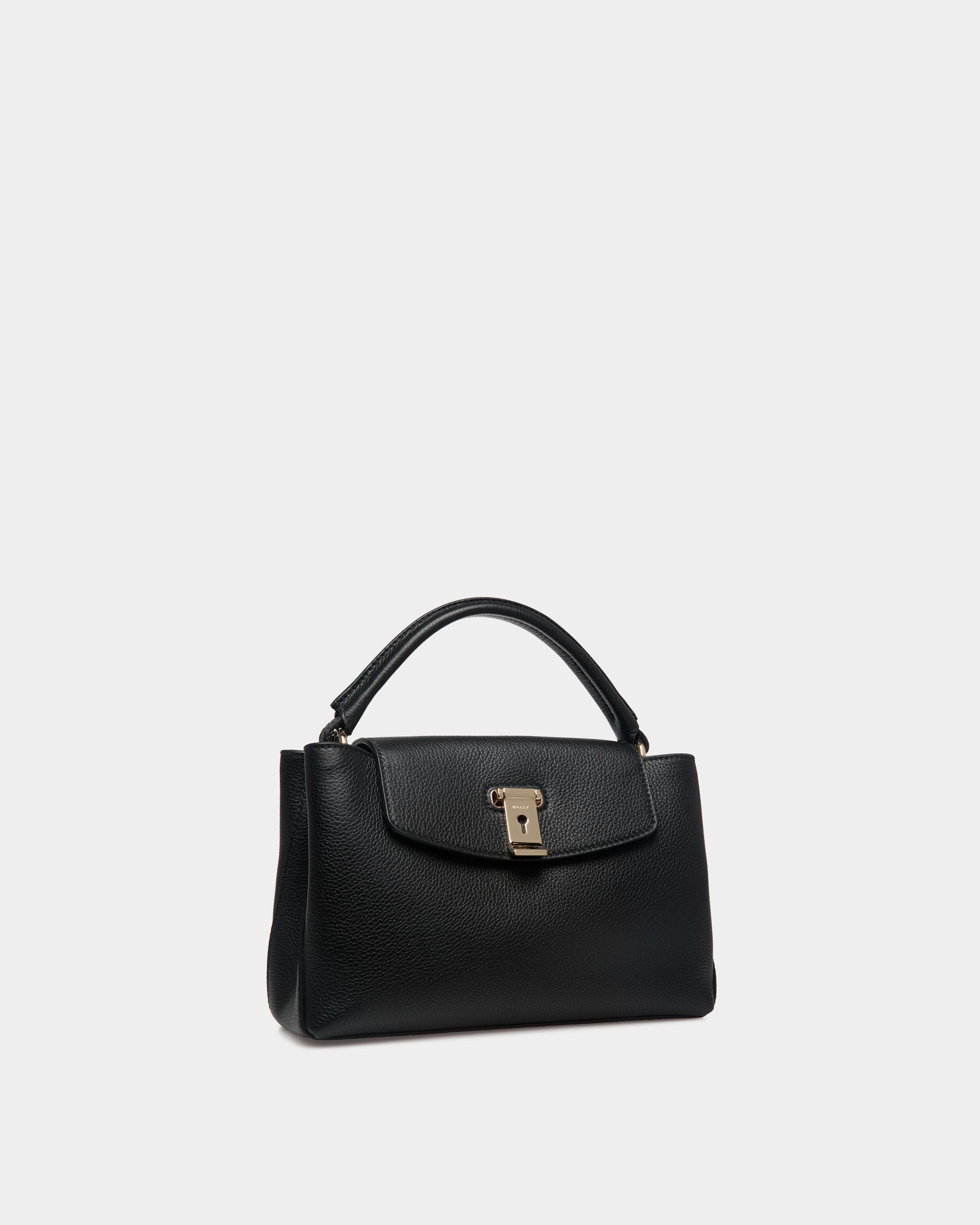 Bally Global - Lock Me Small Top Handle Bag in Black Grained Leather - Black