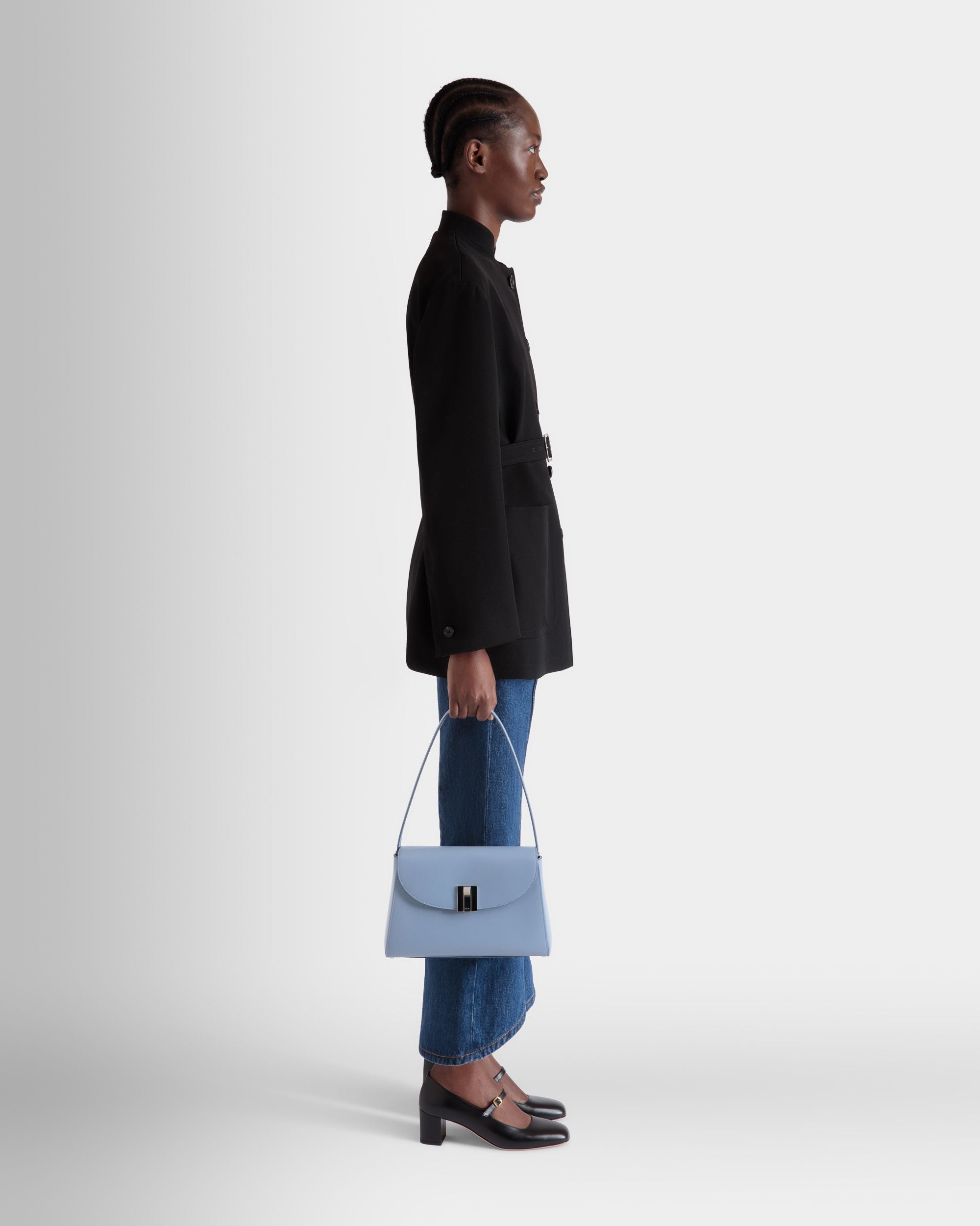 Bally Global - Ollam Shoulder Bag in Light Blue Leather - Blue