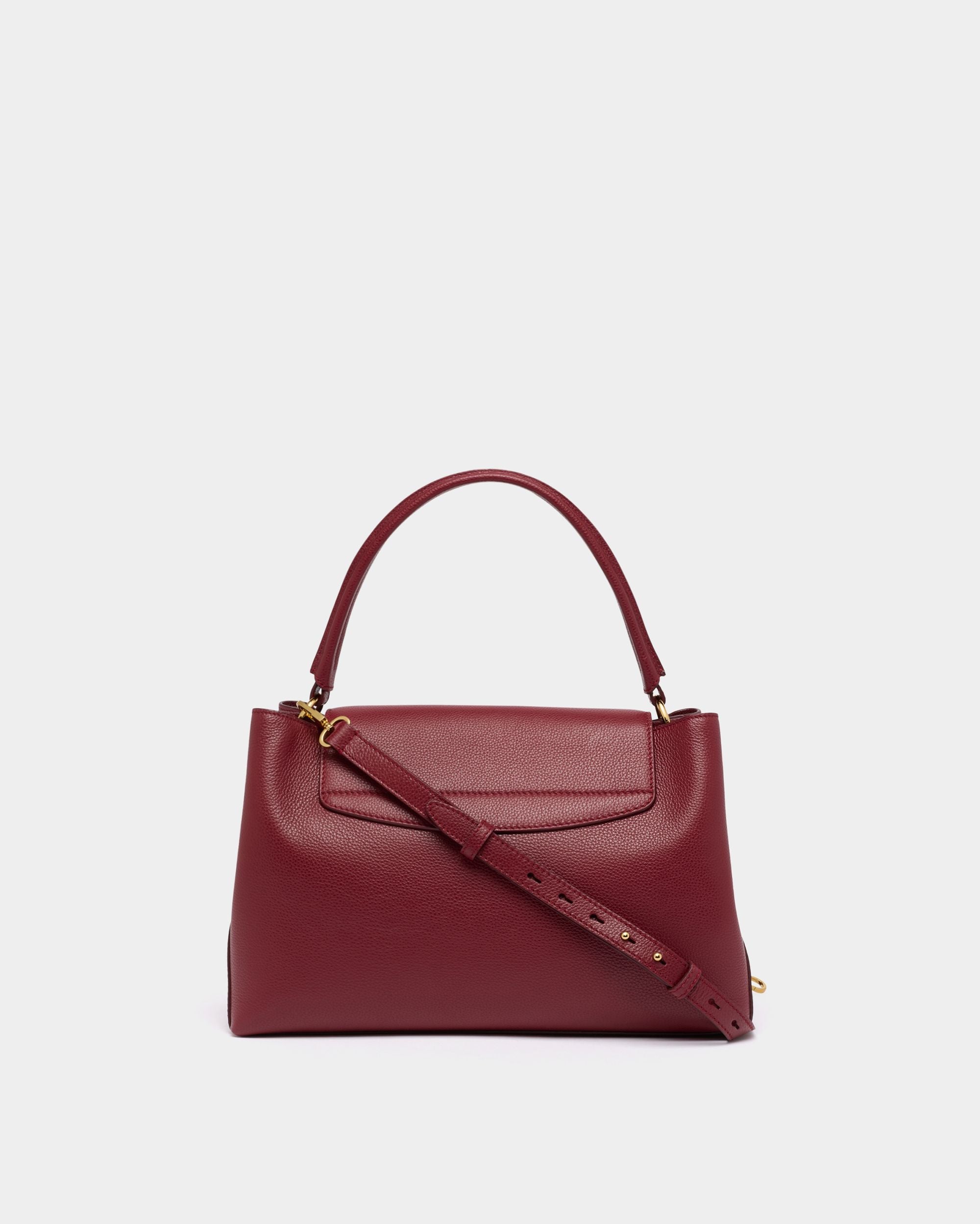 Bally Global - Lock Me Top Handle Bag in Ruby Red Grained Leather - Red