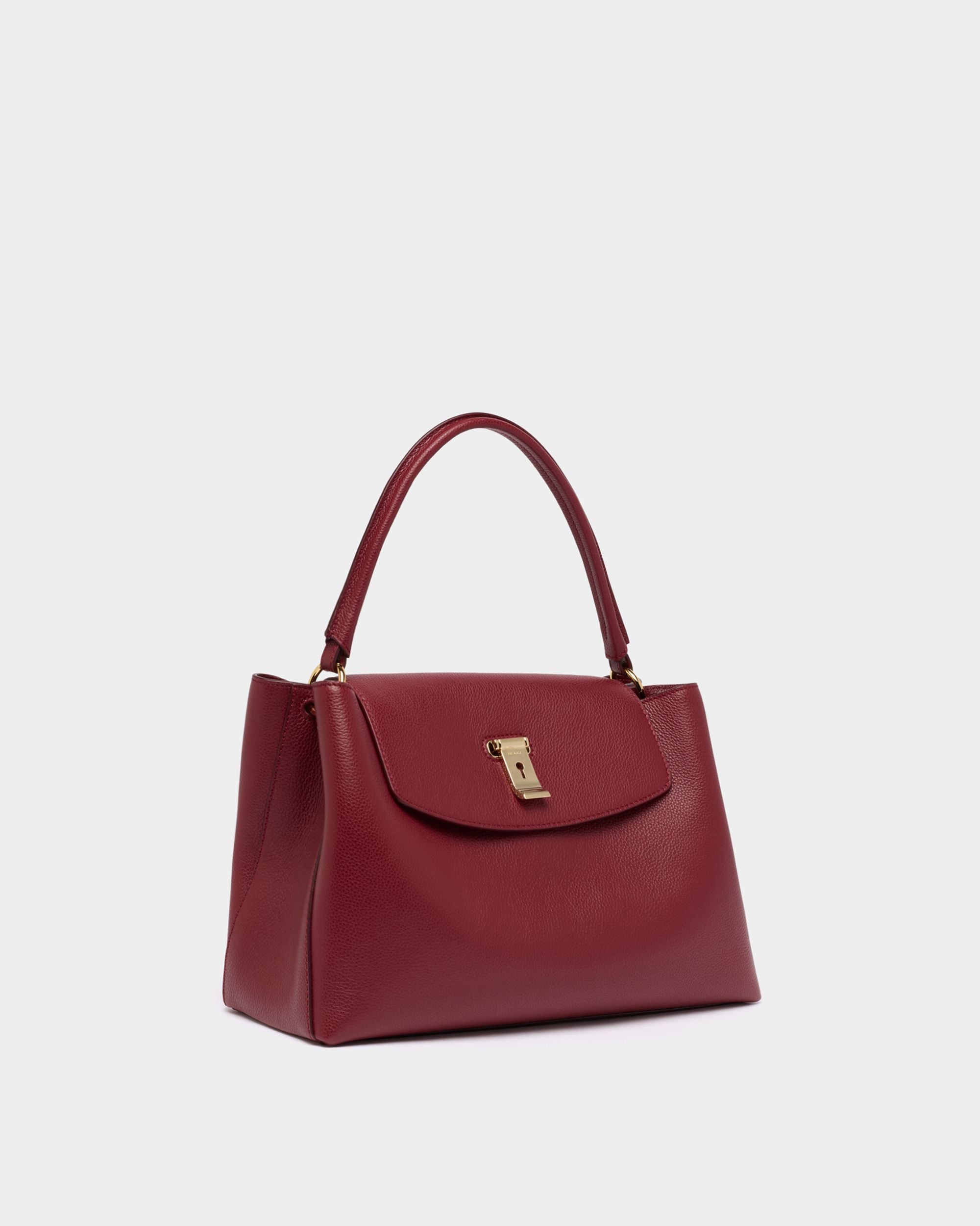 Bally Global - Lock Me Top Handle Bag in Ruby Red Grained Leather - Red