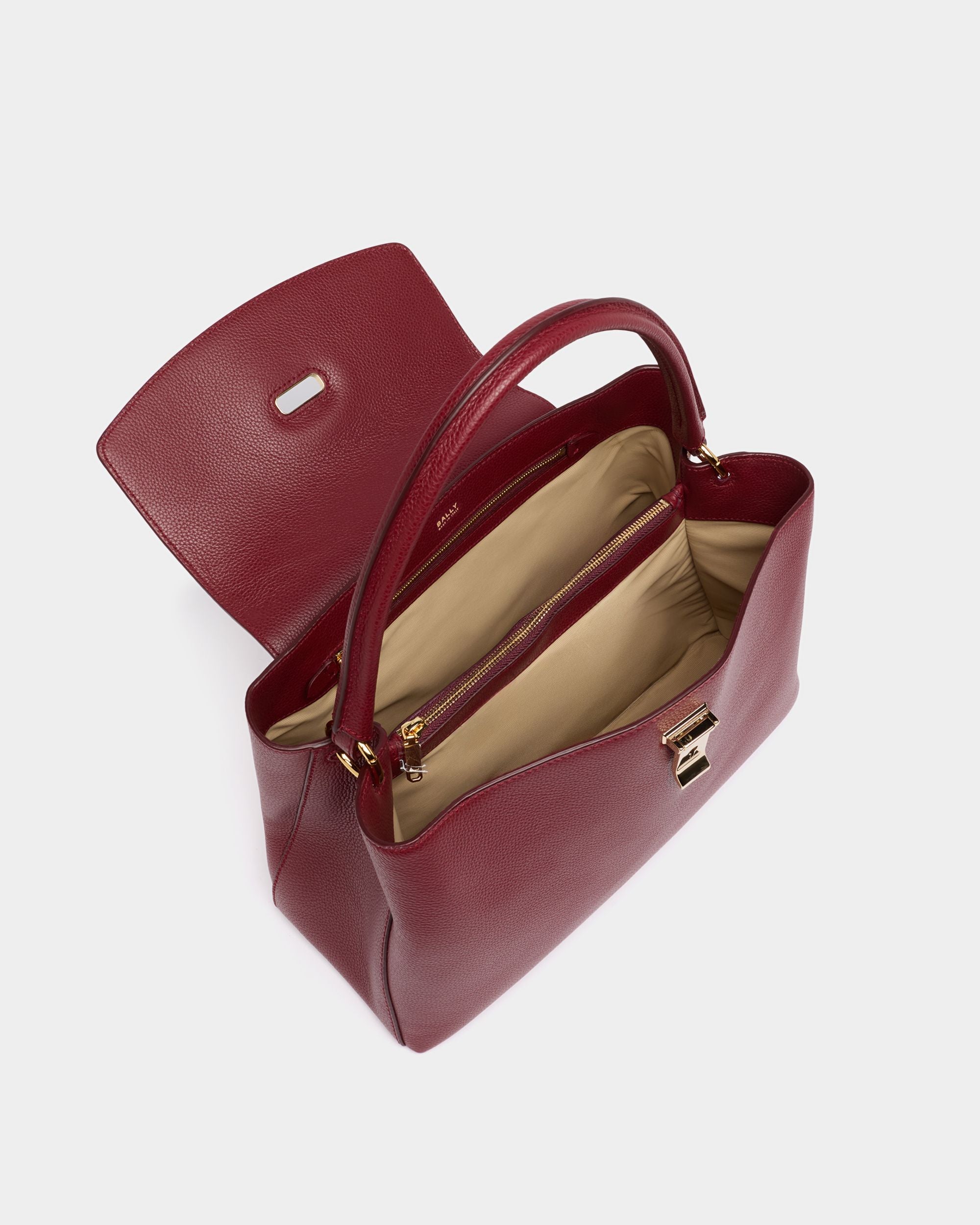 Bally Global - Lock Me Top Handle Bag in Ruby Red Grained Leather - Red