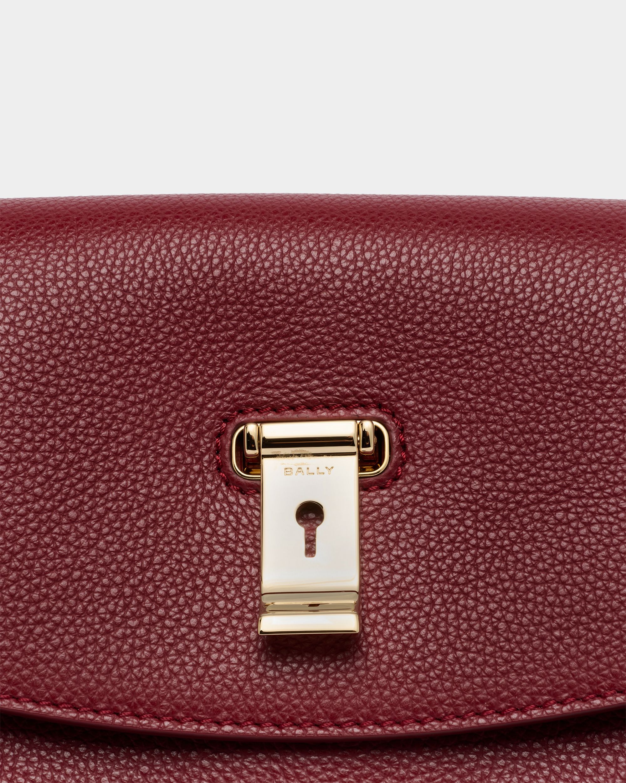 Bally Global - Lock Me Top Handle Bag in Ruby Red Grained Leather - Red