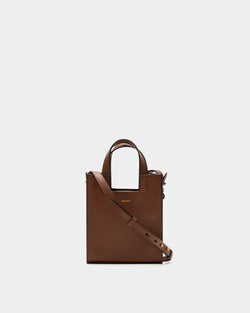 Easy Bally Small Tote Bag in Brown Leather