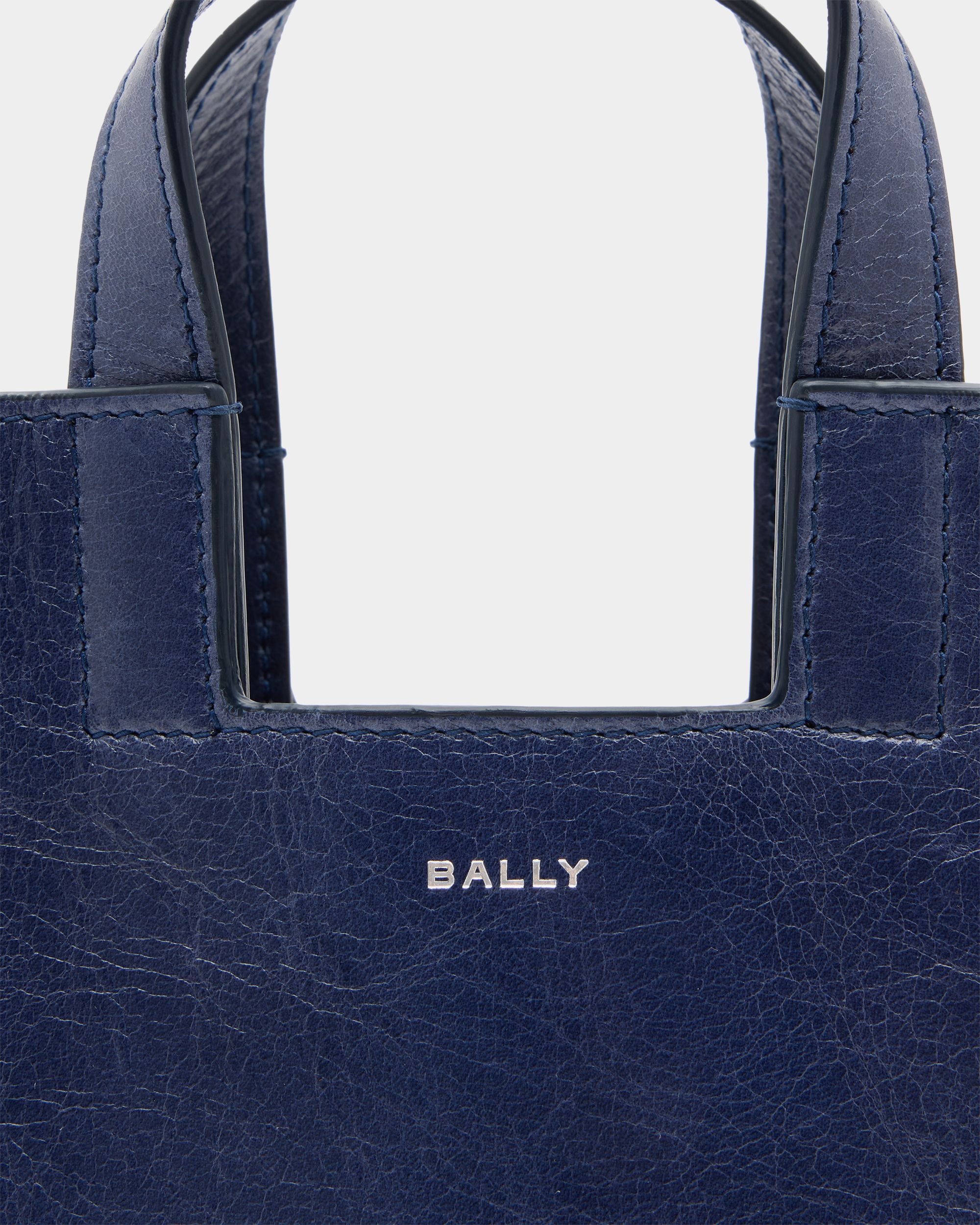 Bally Global - Easy Bally Small Tote Bag in Navy Blue Leather - Blue