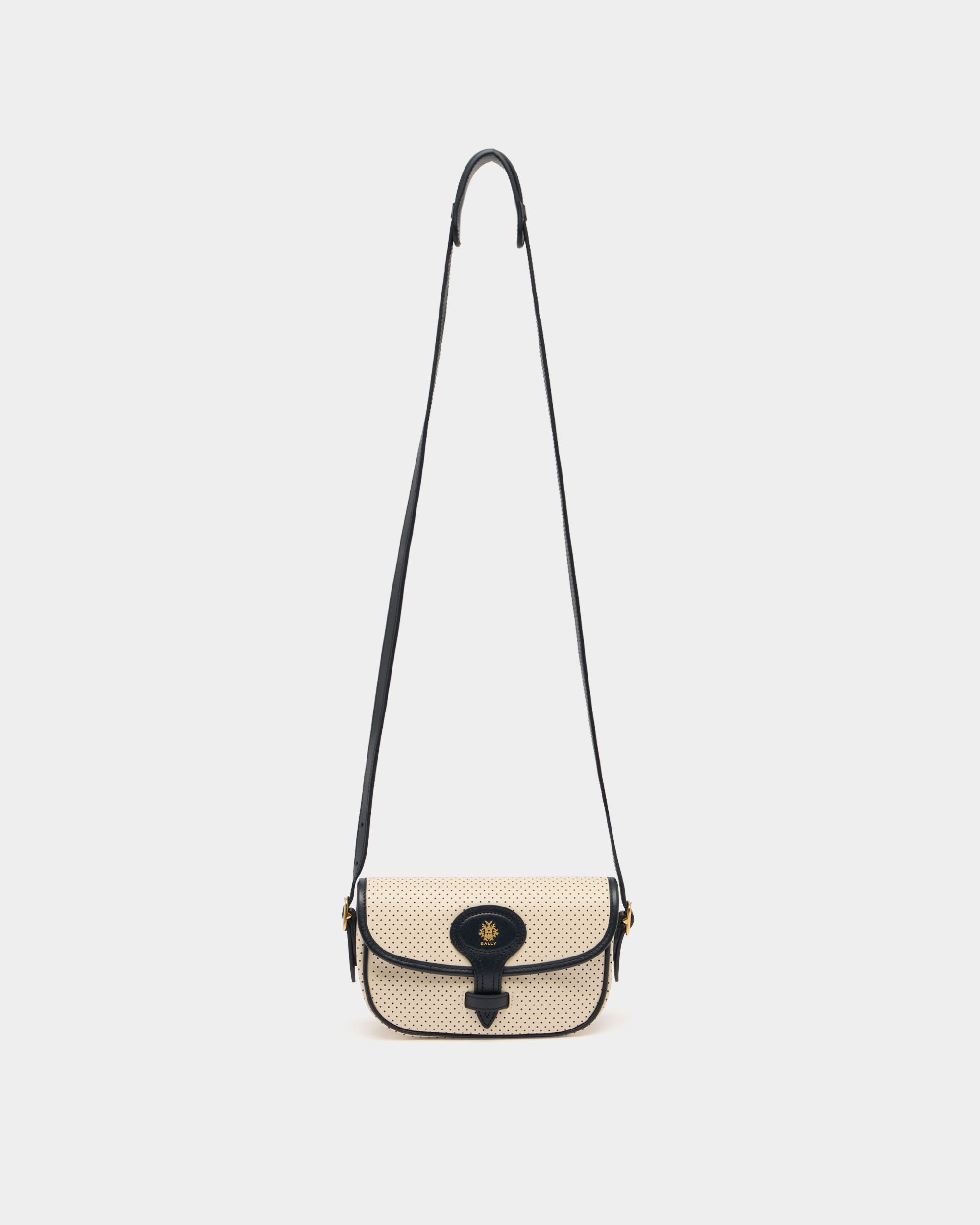 Bally Global - Tennis Collection Minibag in Ivory and Blue Perforated Leather - White