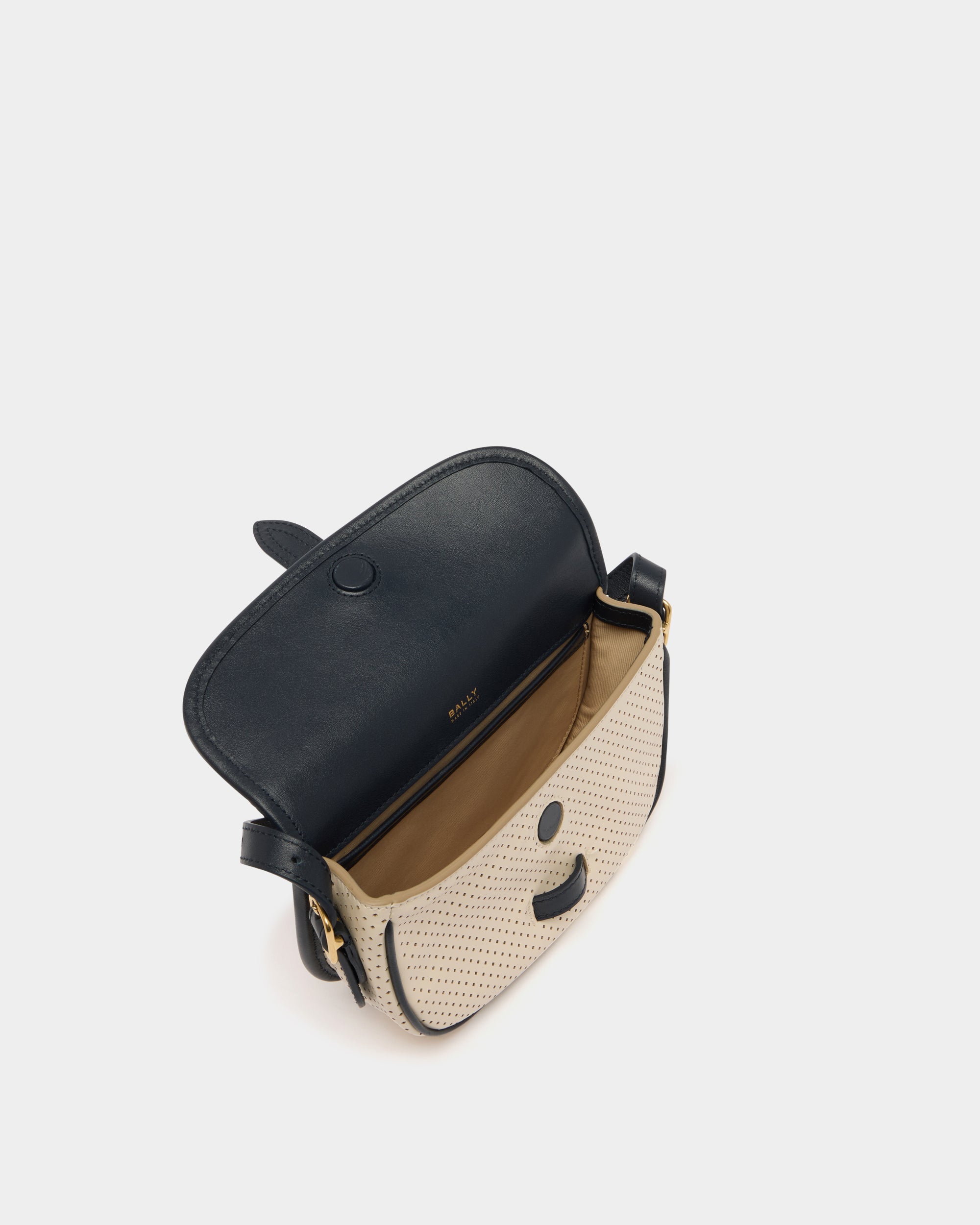 Bally Global - Tennis Collection Minibag in Ivory and Blue Perforated Leather - White