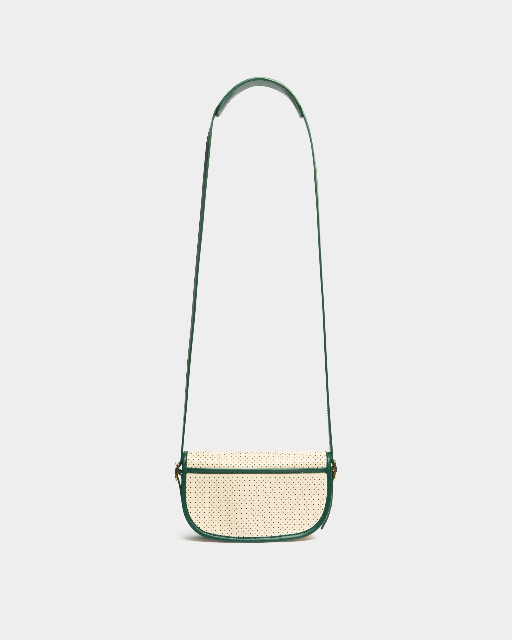 Bally Global - Tennis Collection Minibag in Ivory and Green Perforated Leather - White
