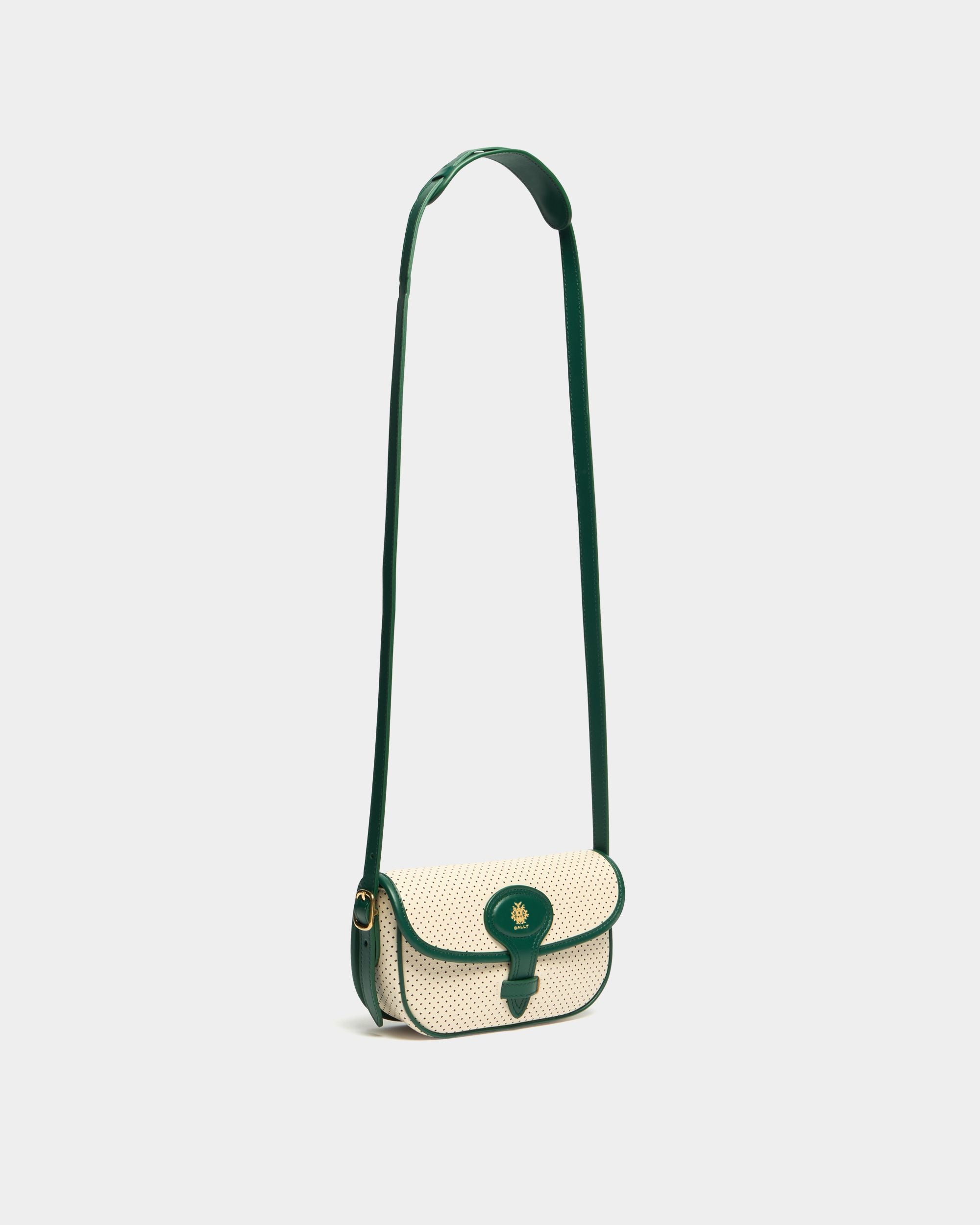 Bally Global - Tennis Collection Minibag in Ivory and Green Perforated Leather - White