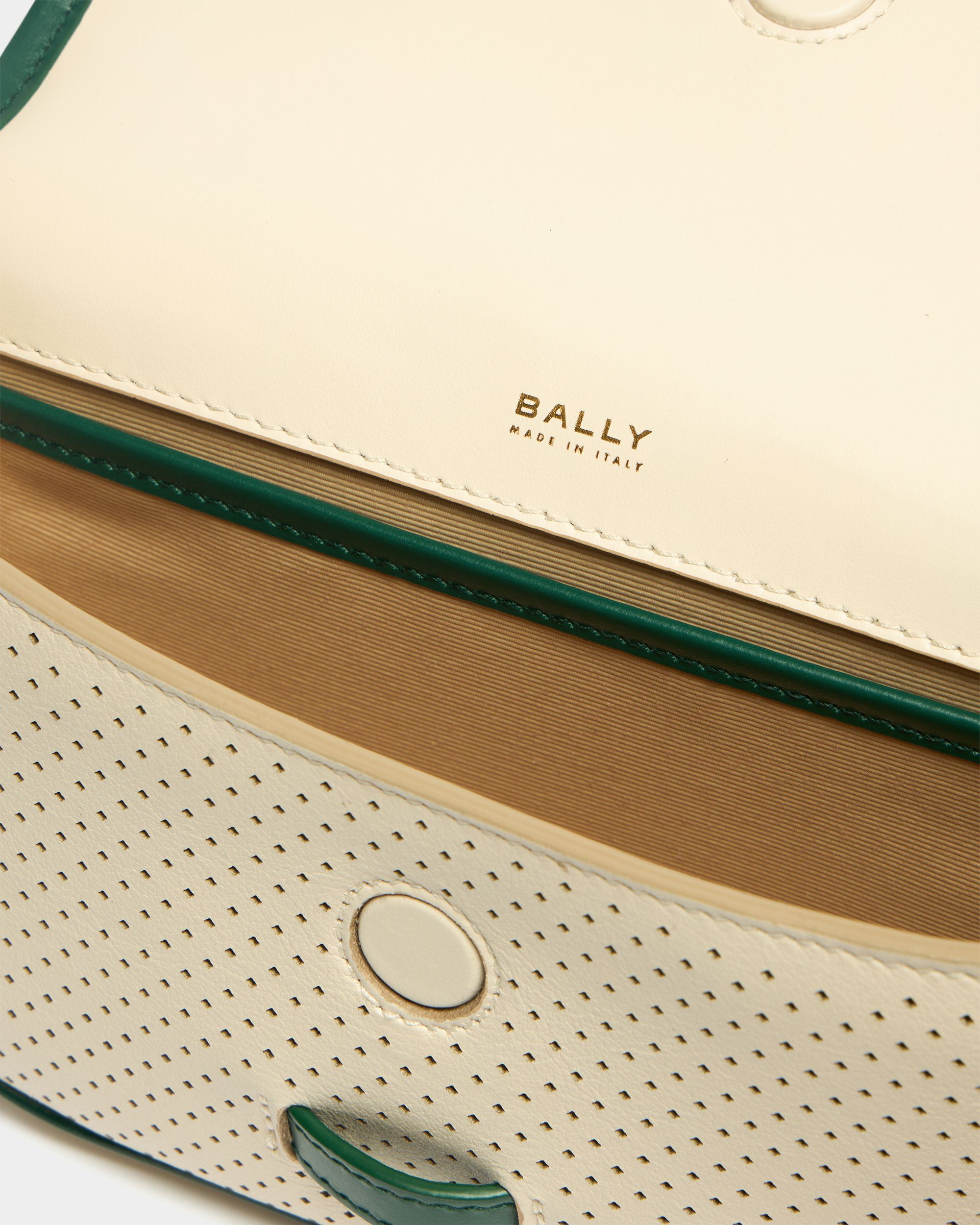 Bally Global - Tennis Collection Minibag in Ivory and Green Perforated Leather - White
