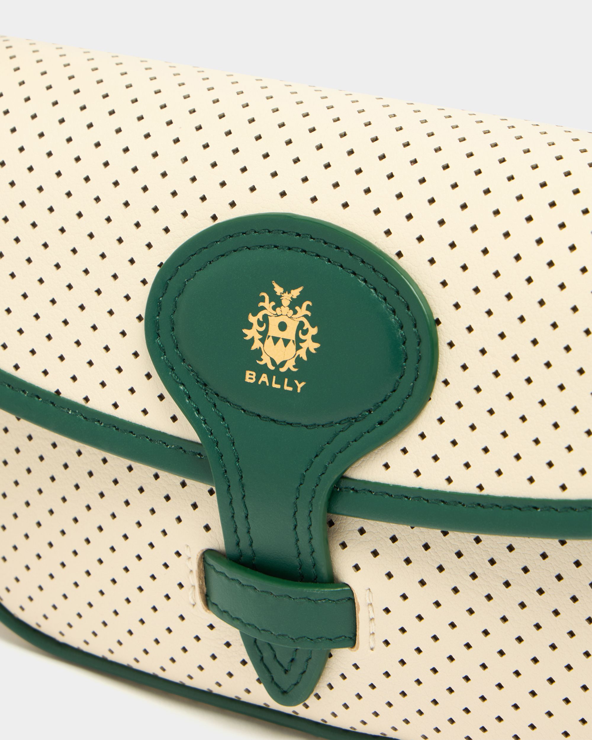 Bally Global - Tennis Collection Minibag in Ivory and Green Perforated Leather - White