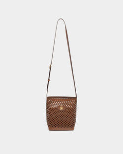 Signature Bucket Bag in Brown Laser-Cut Leather