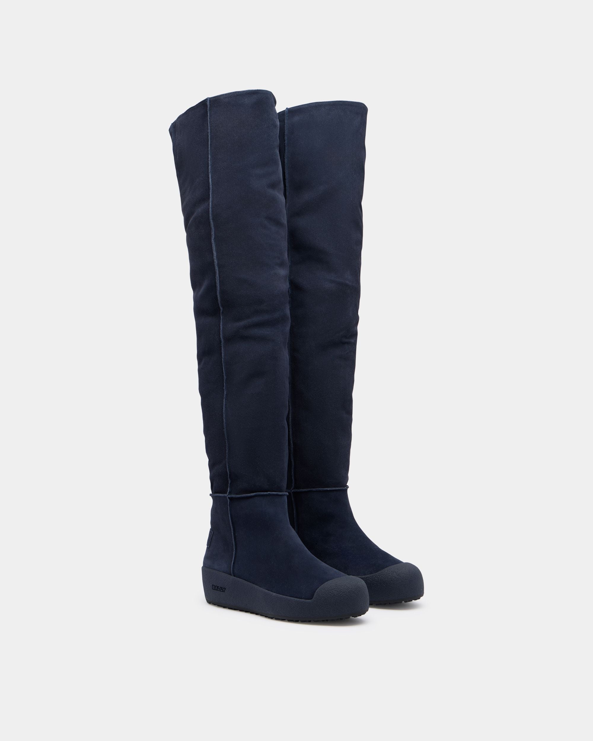 Bally Global - Bally Curling ニーハイブーツ ネイビーブルー スエード - ブルー