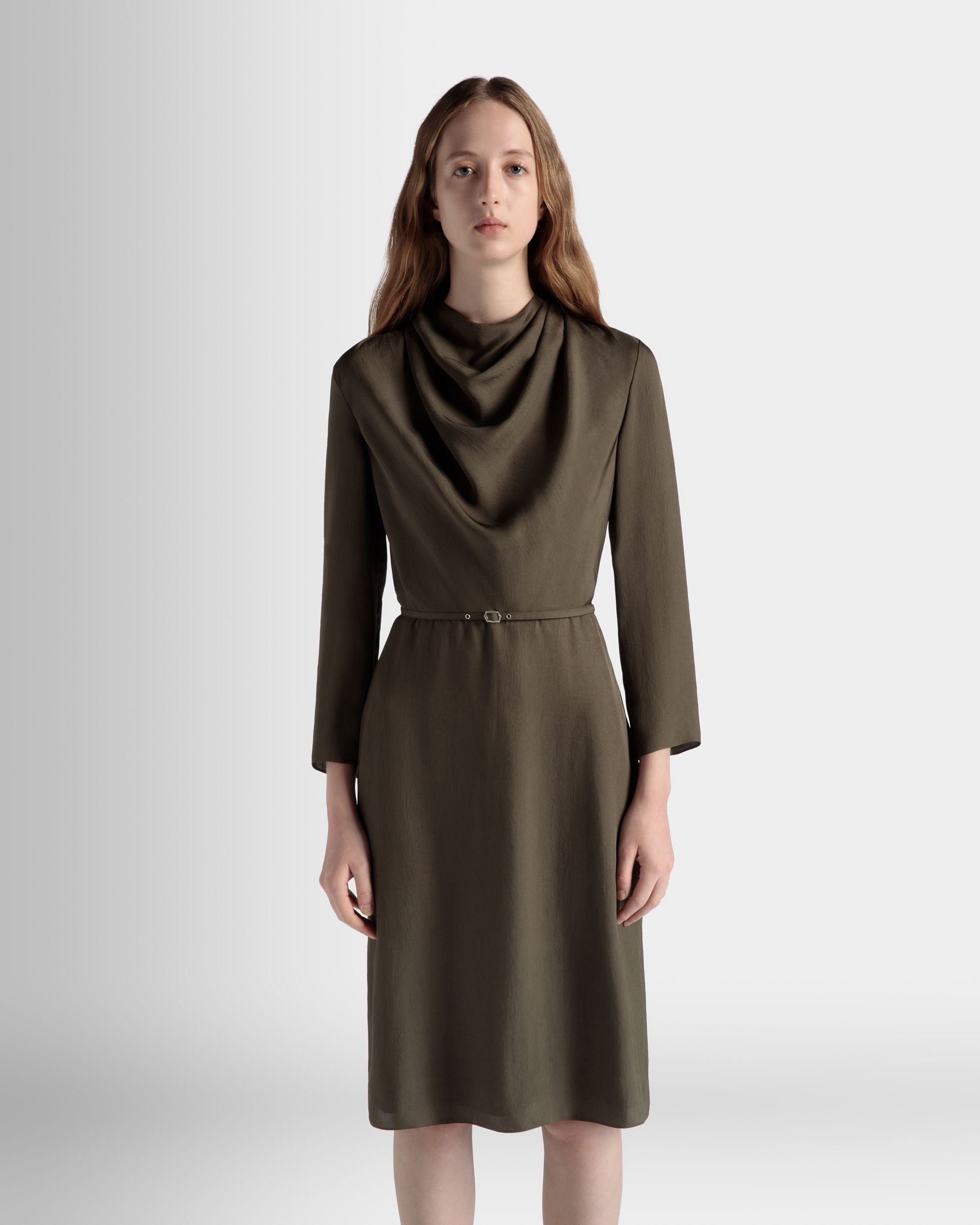 Bally Global - Belted Midi Dress In Military Green Fluid Twill - Green