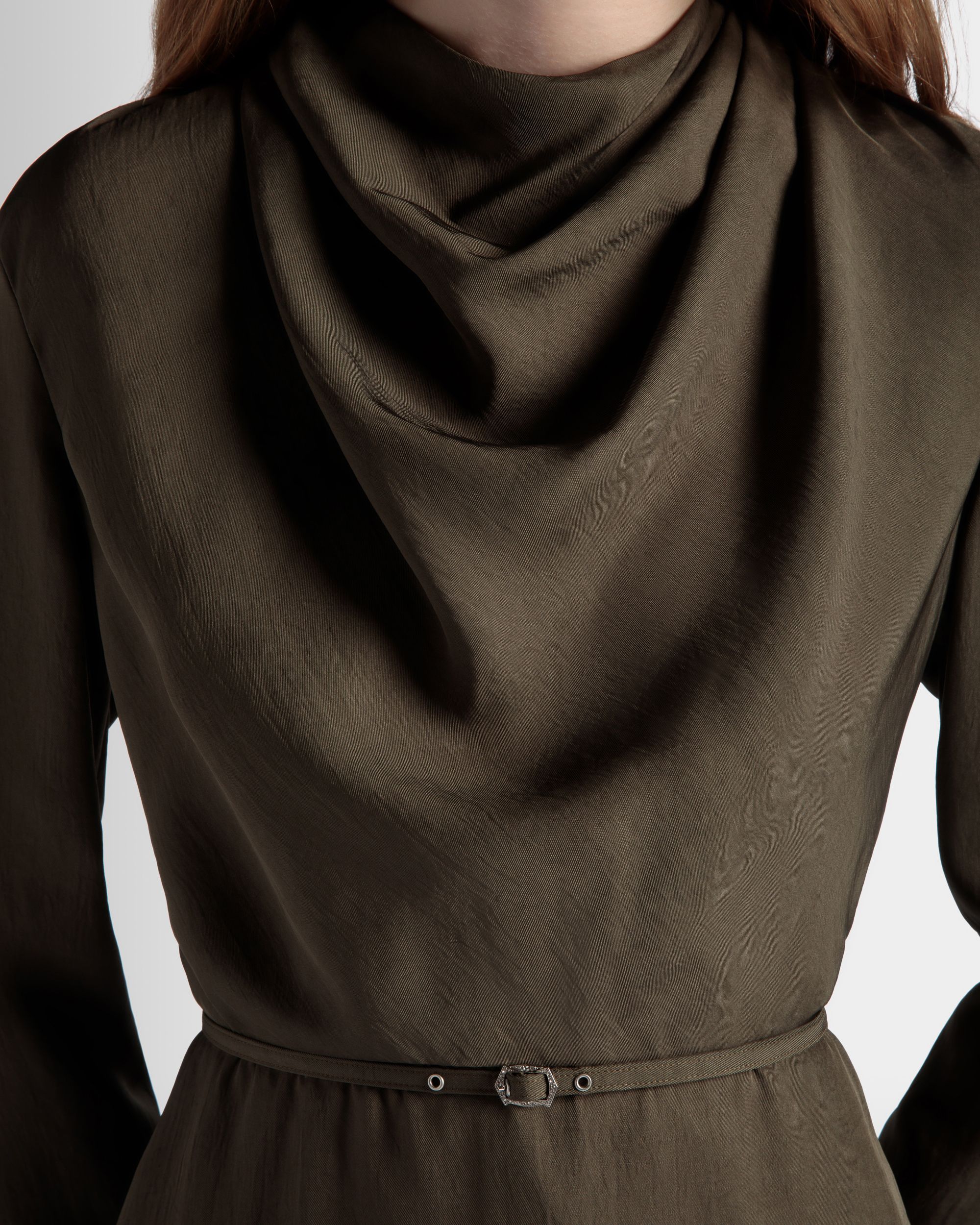 Bally Global - Belted Midi Dress In Military Green Fluid Twill - Green