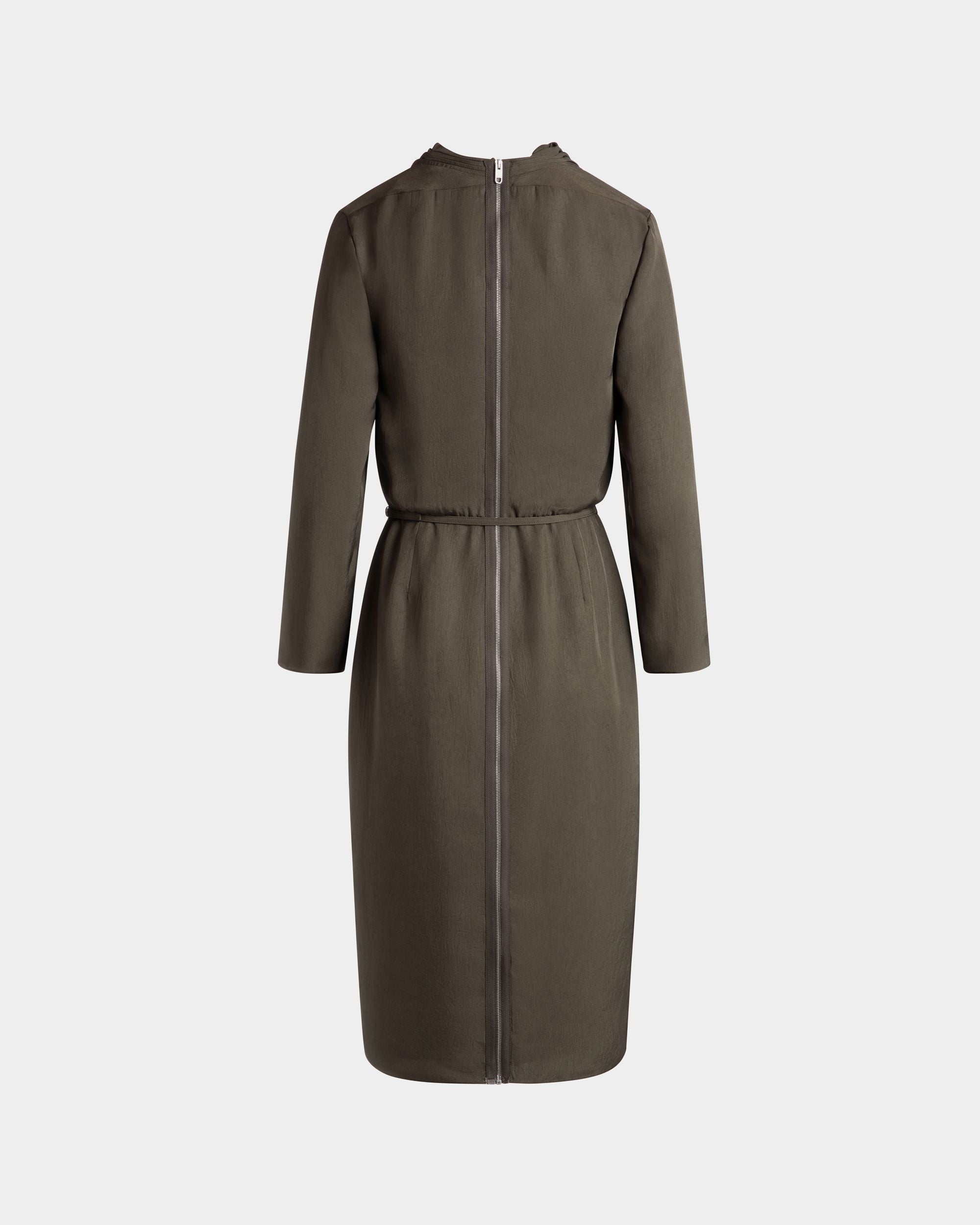 Bally Global - Belted Midi Dress In Military Green Fluid Twill - Green
