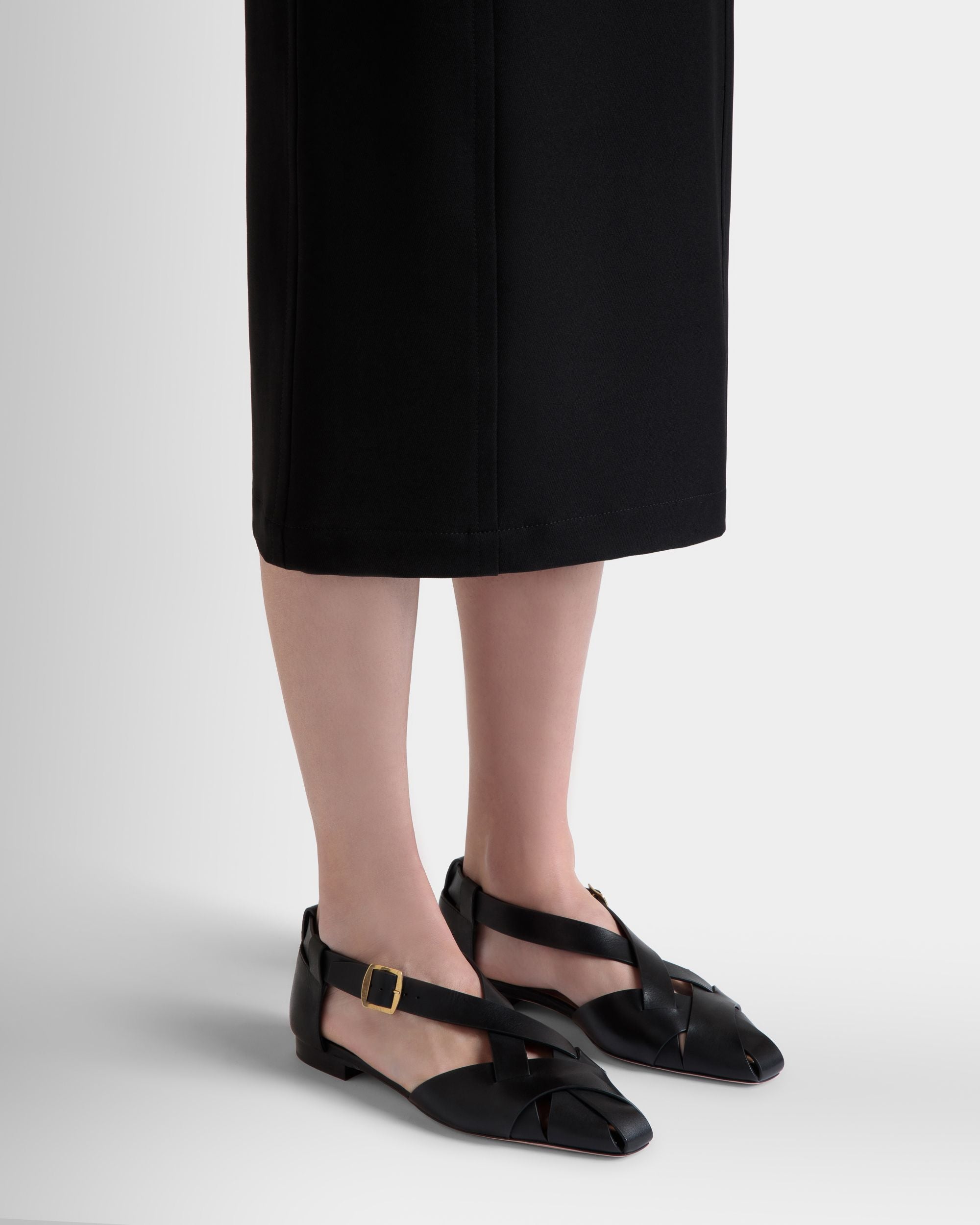 Bally Global - Sylt フラットサンダル ブラック ブラッシュドレザー - ブラック