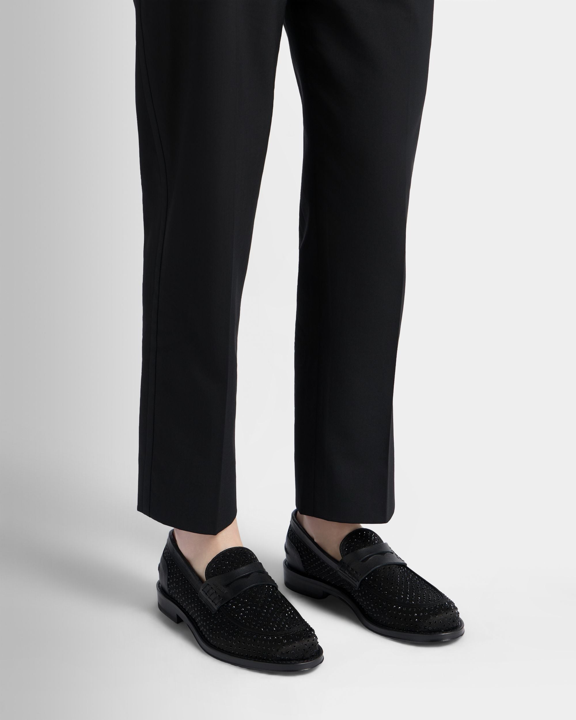 Bally Global - Flair Loafer in Black Fabric and Rhinestones - Black