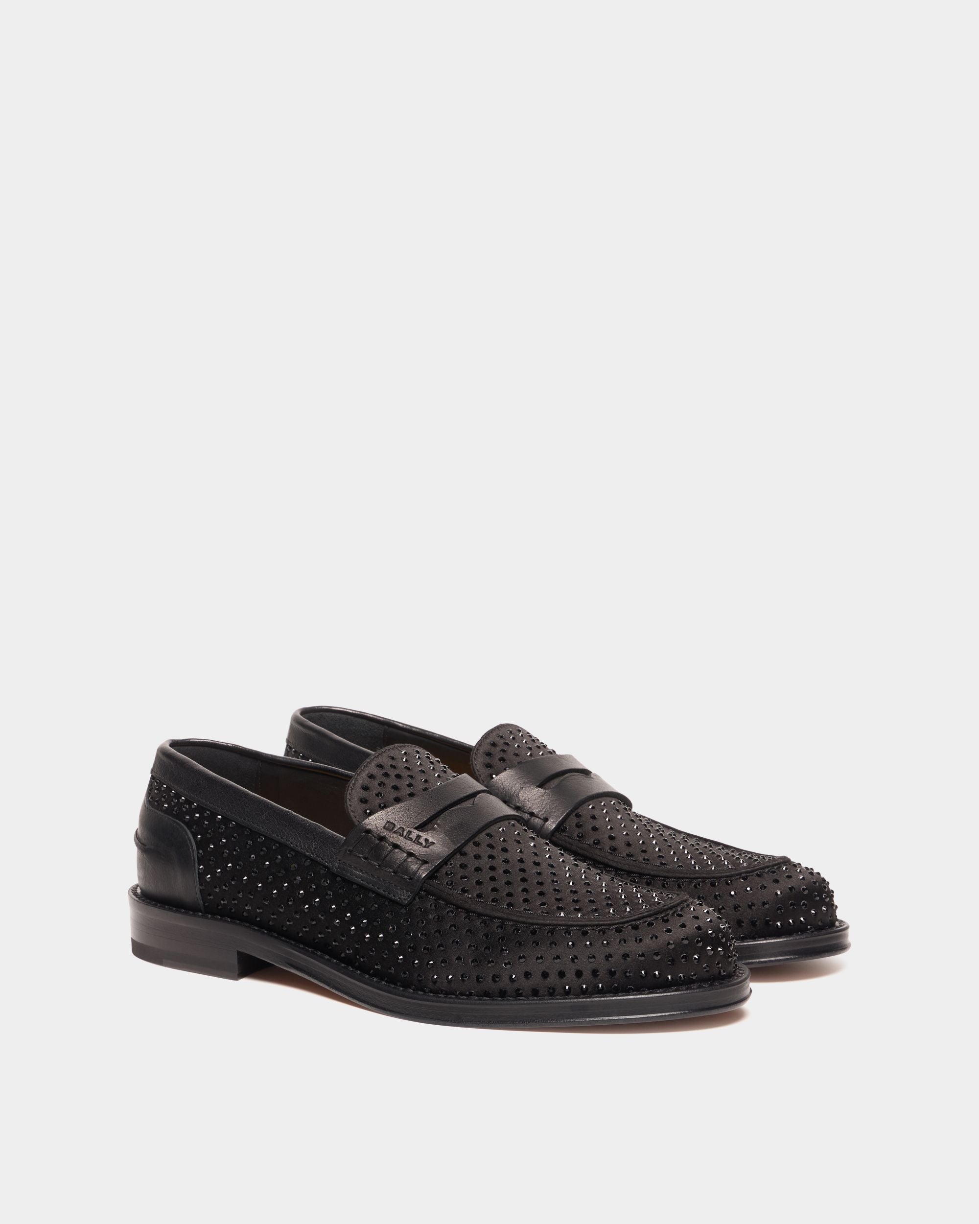 Bally Global - Flair Loafer in Black Fabric and Rhinestones - Black