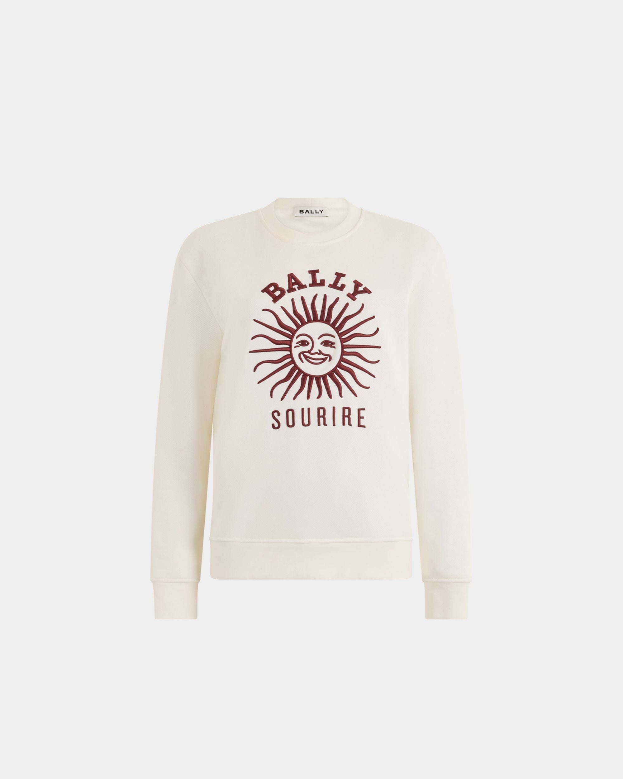 Bally Global - Sweatshirt in Ivory Cotton with Sourire Embroidery - White