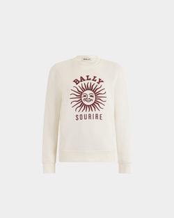 Sweatshirt in Ivory Cotton with Sourire Embroidery