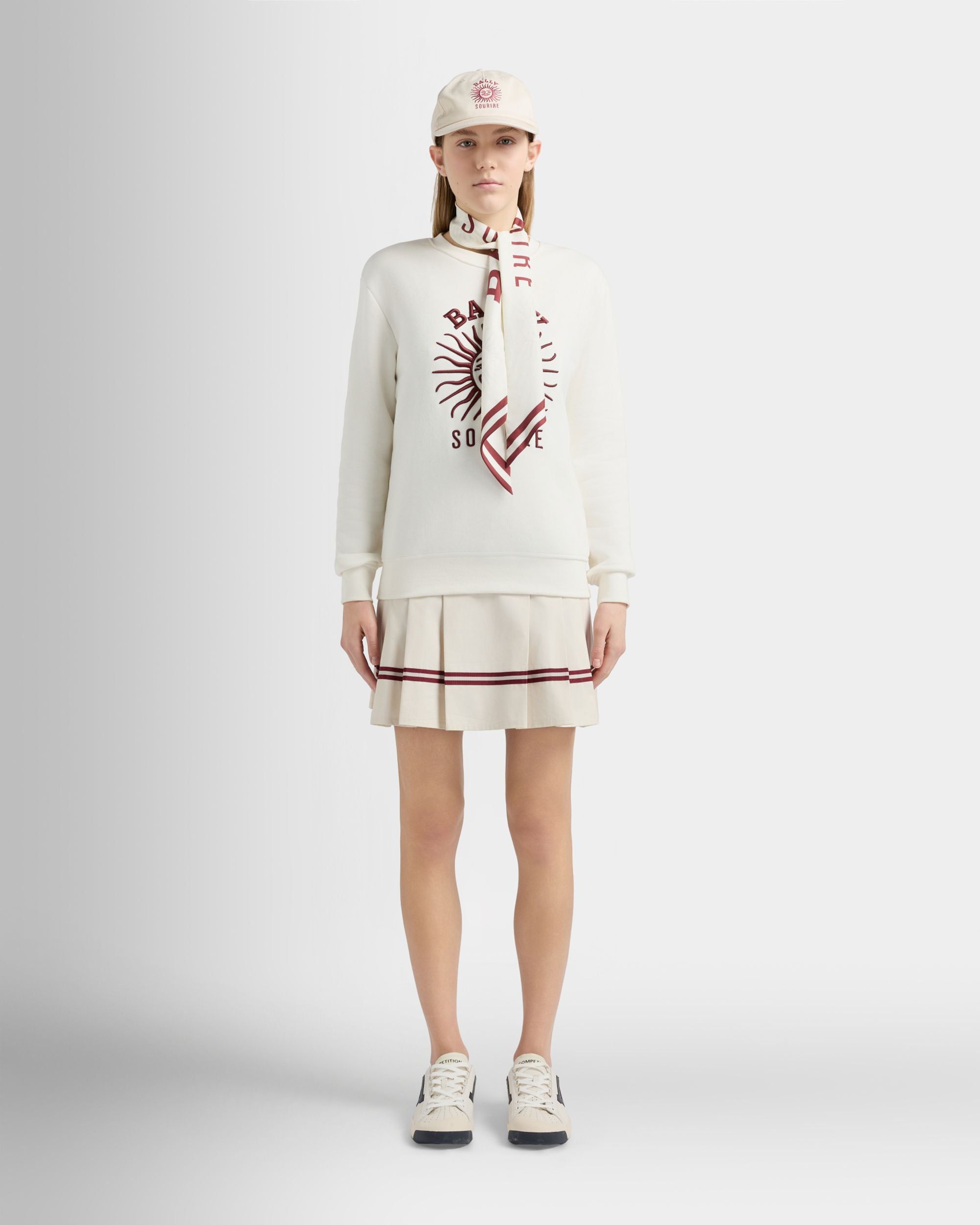 Bally Global - Sweatshirt in Ivory Cotton with Sourire Embroidery - White