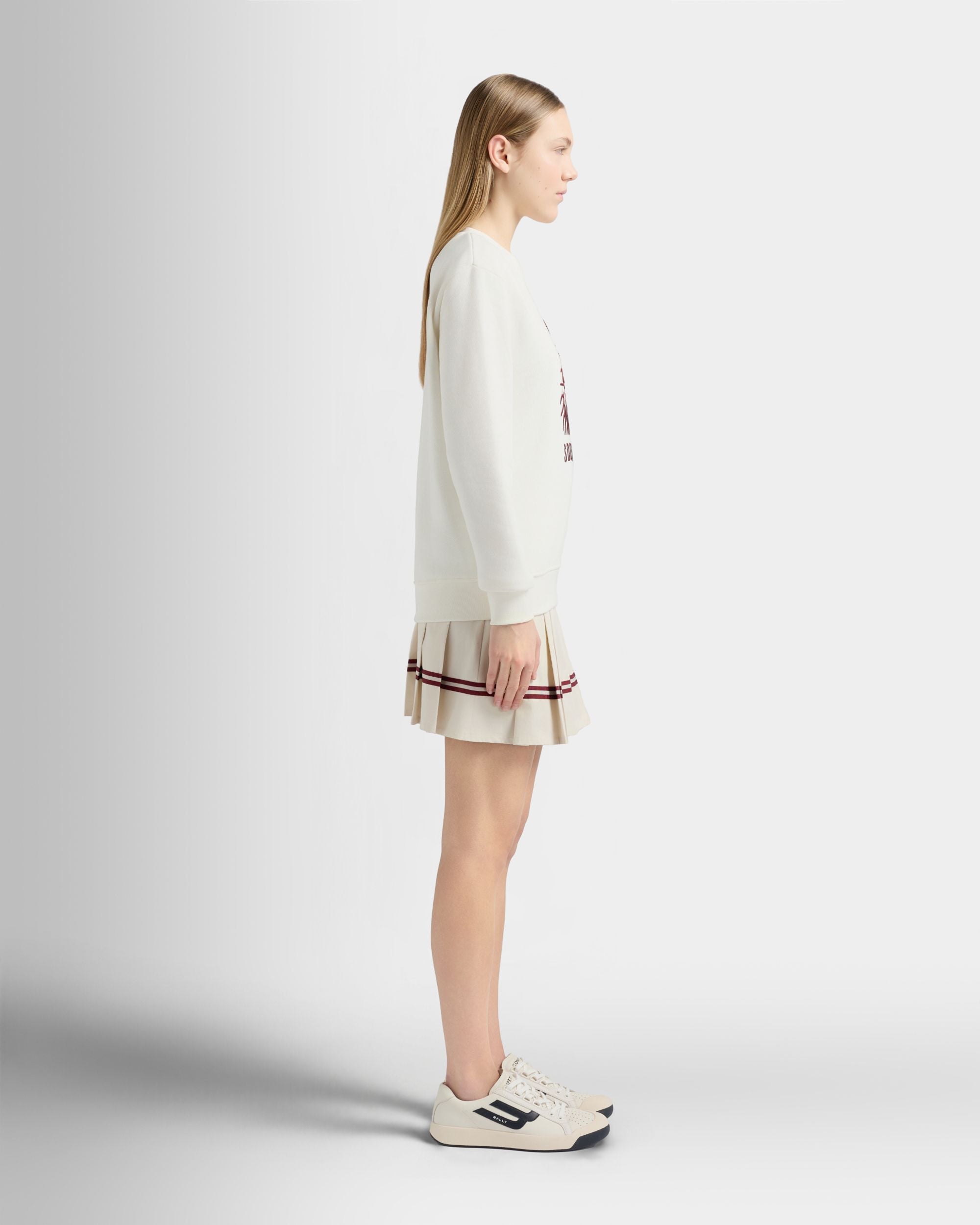 Bally Global - Sweatshirt in Ivory Cotton with Sourire Embroidery - White