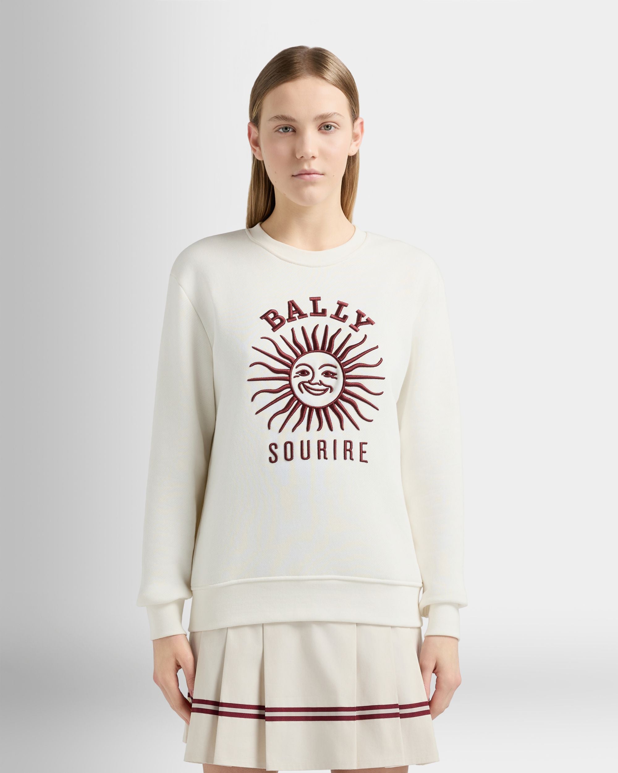 Bally Global - Sweatshirt in Ivory Cotton with Sourire Embroidery - White