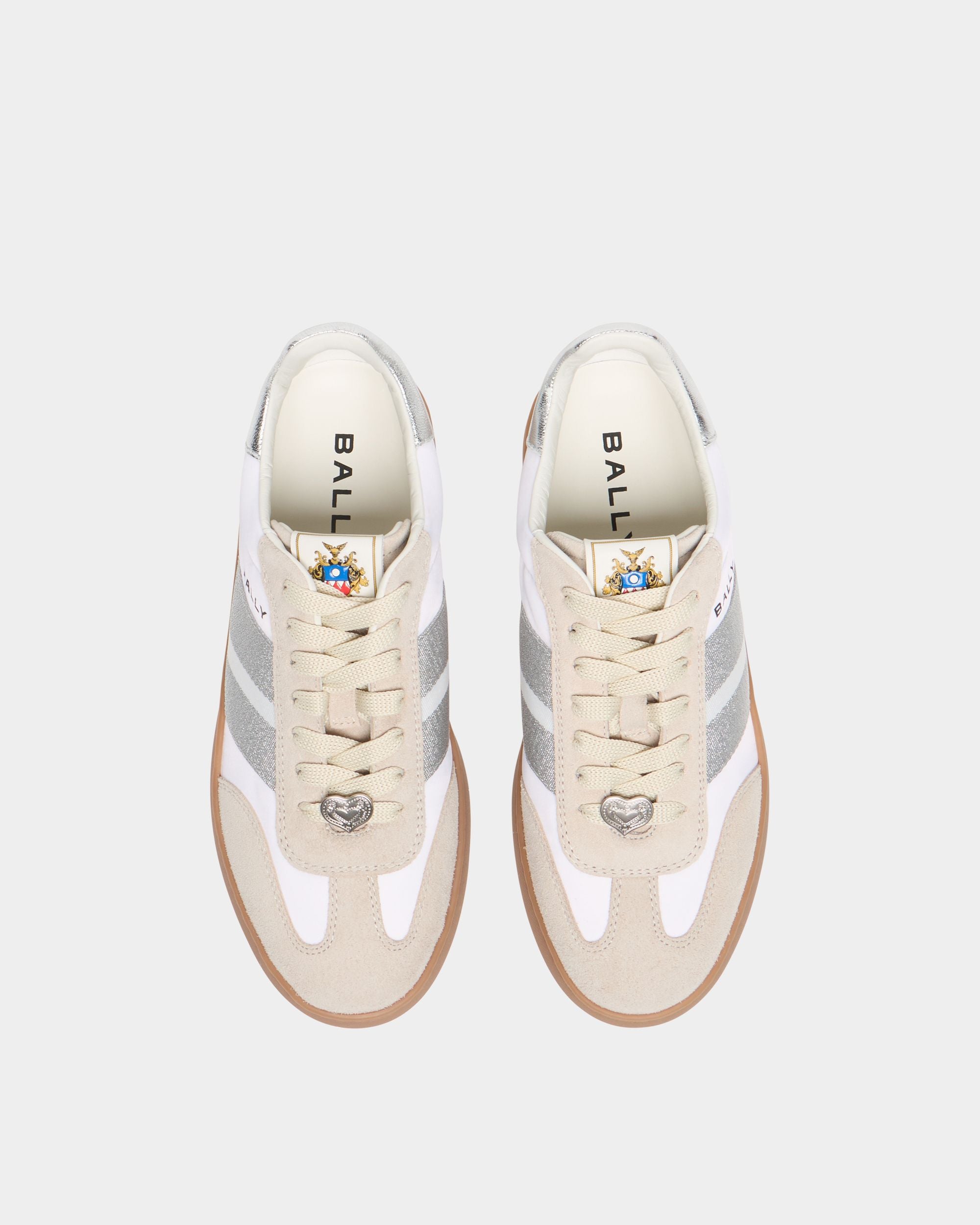 Bally Global - Retro Crest Sneaker in White and Silver Fabric and Leather - White