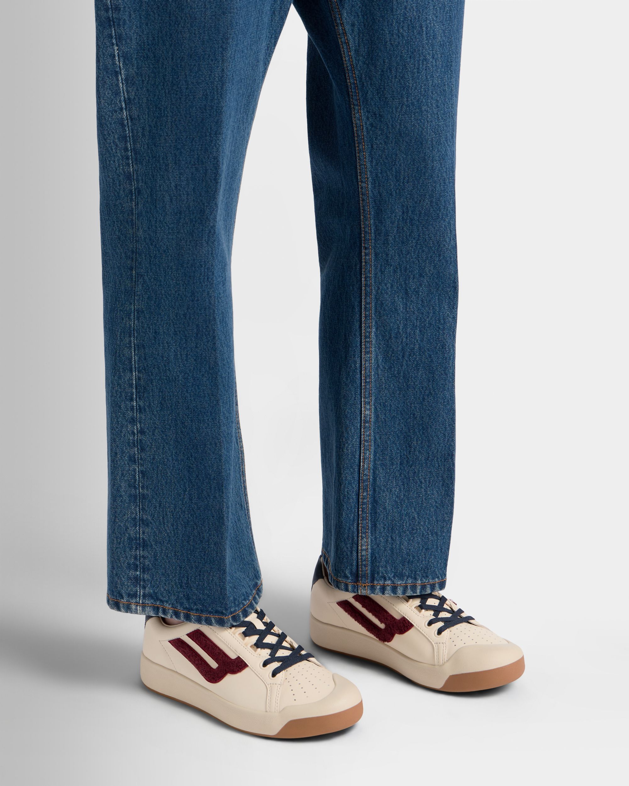 Bally Global - Tennis Collection Sneaker in Ivory Leather and Heritage Red Terrycloth - White