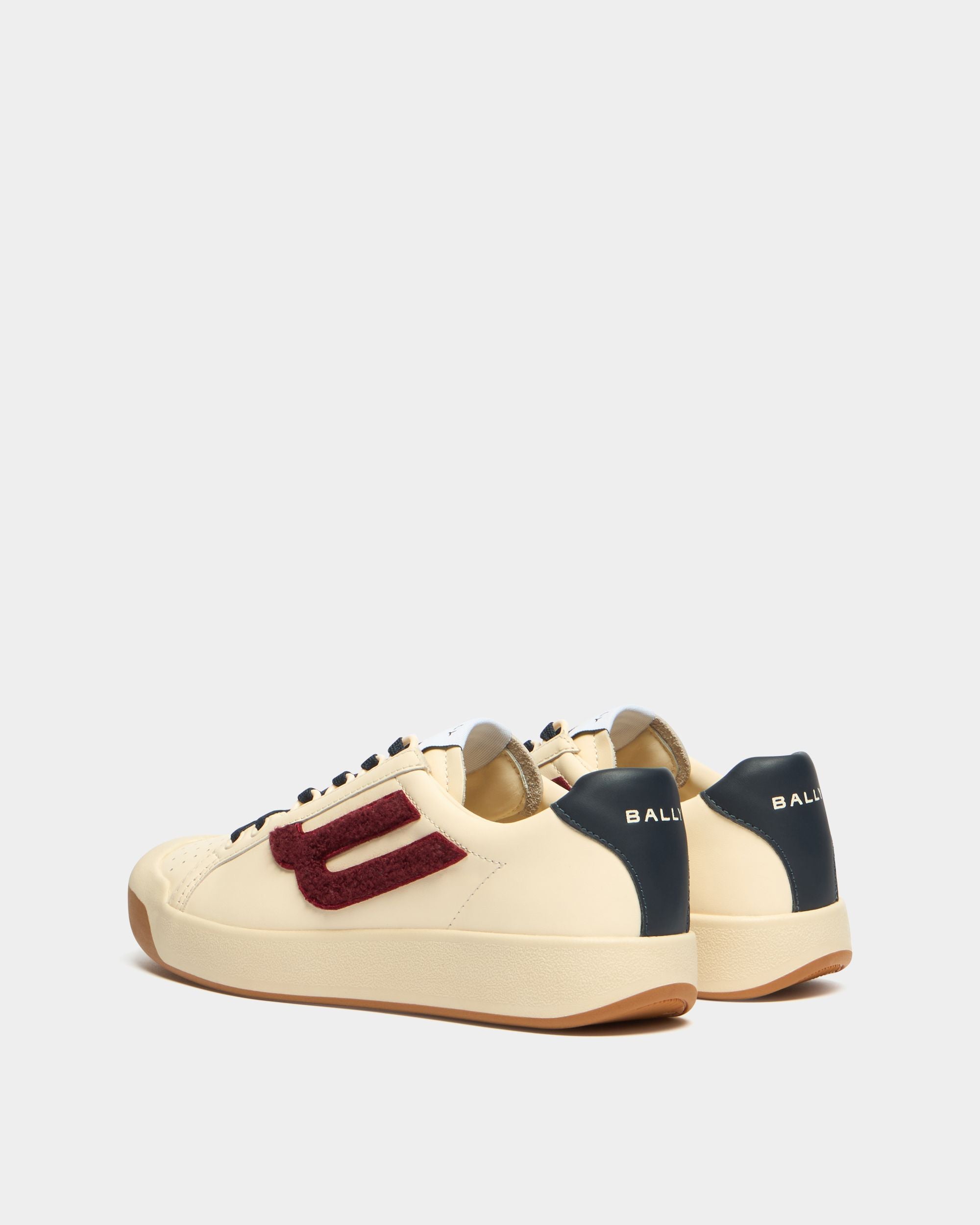 Bally Global - Tennis Collection Sneaker in Ivory Leather and Heritage Red Terrycloth - White