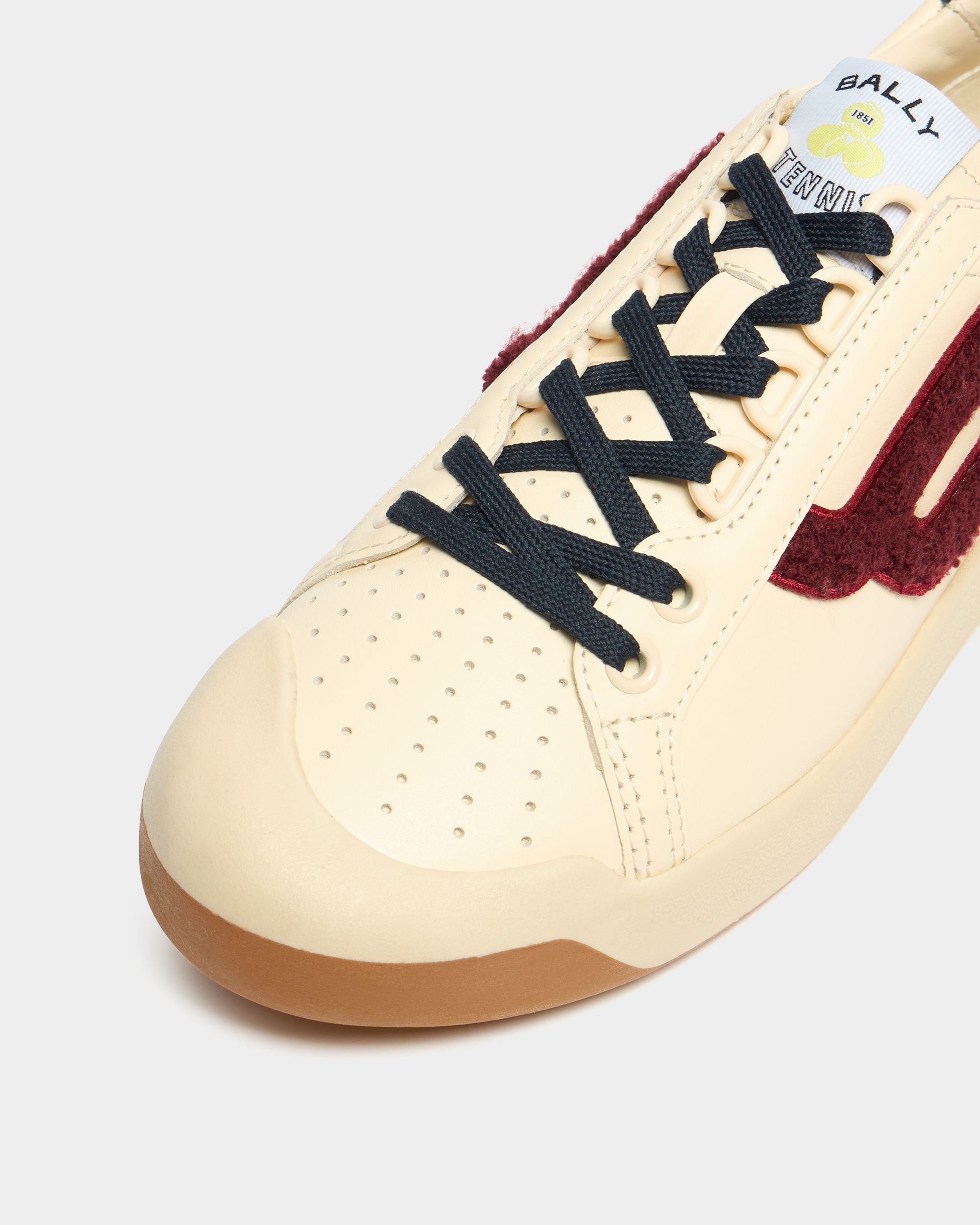 Bally Global - Tennis Collection Sneaker in Ivory Leather and Heritage Red Terrycloth - White