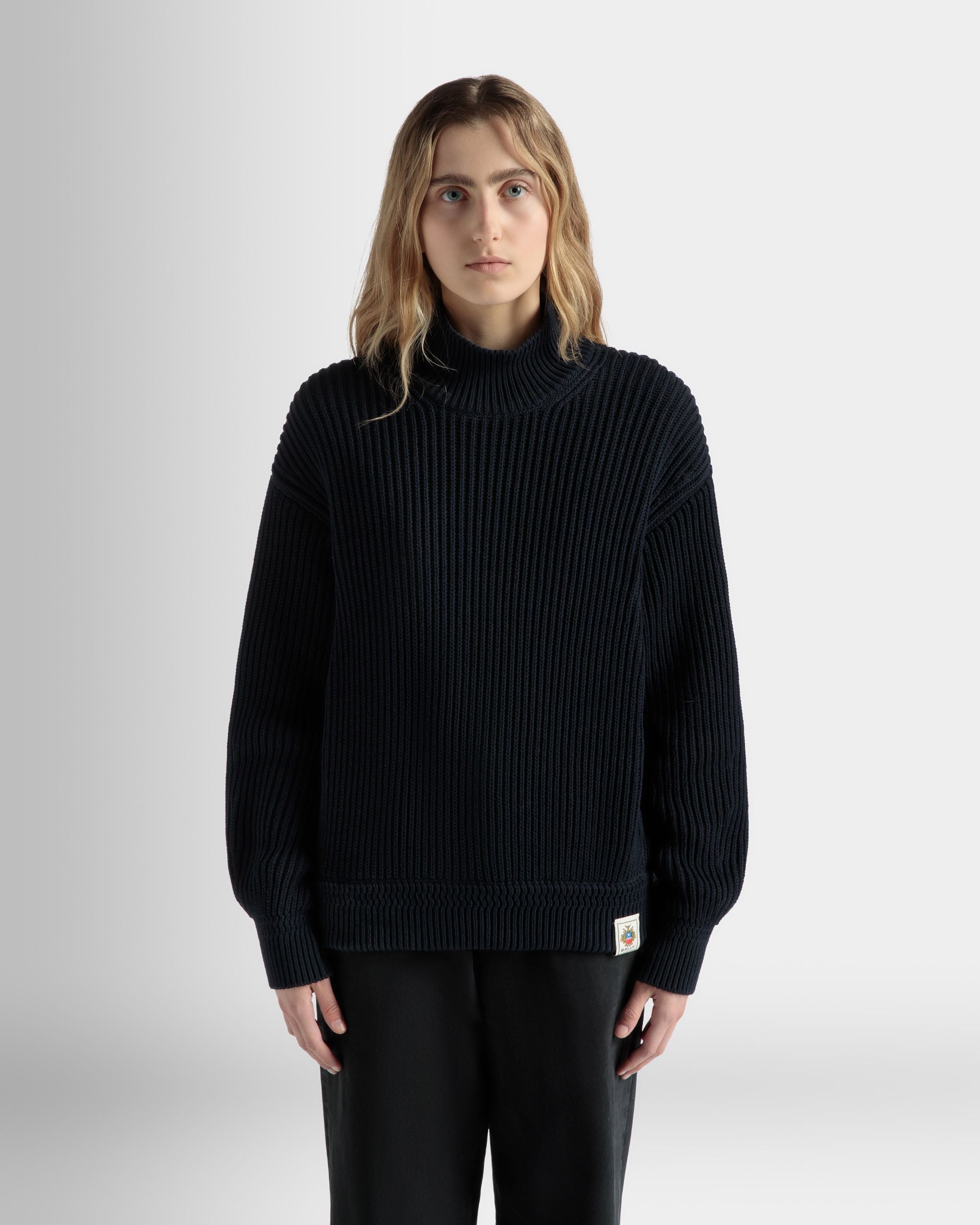 Bally Global - Turtle Neck in Navy Blue Cotton - Blue